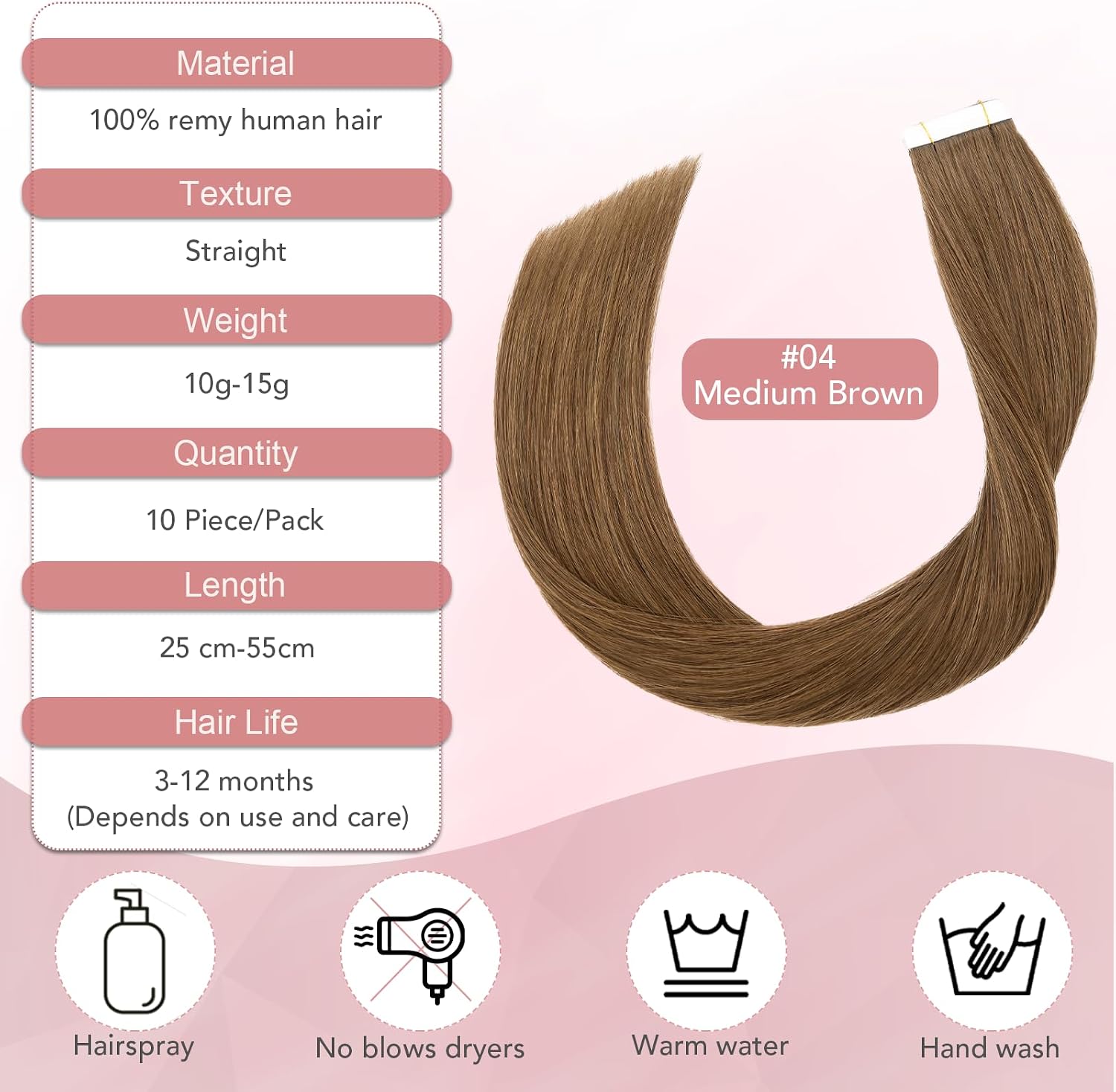 Thumbnail 3 de SEGO Extension Capelli Veri Biadesivo 10 Fasce Tape In Remy Human Hair 50 cm #04 (10–15 g per confezione, 15 g/set)