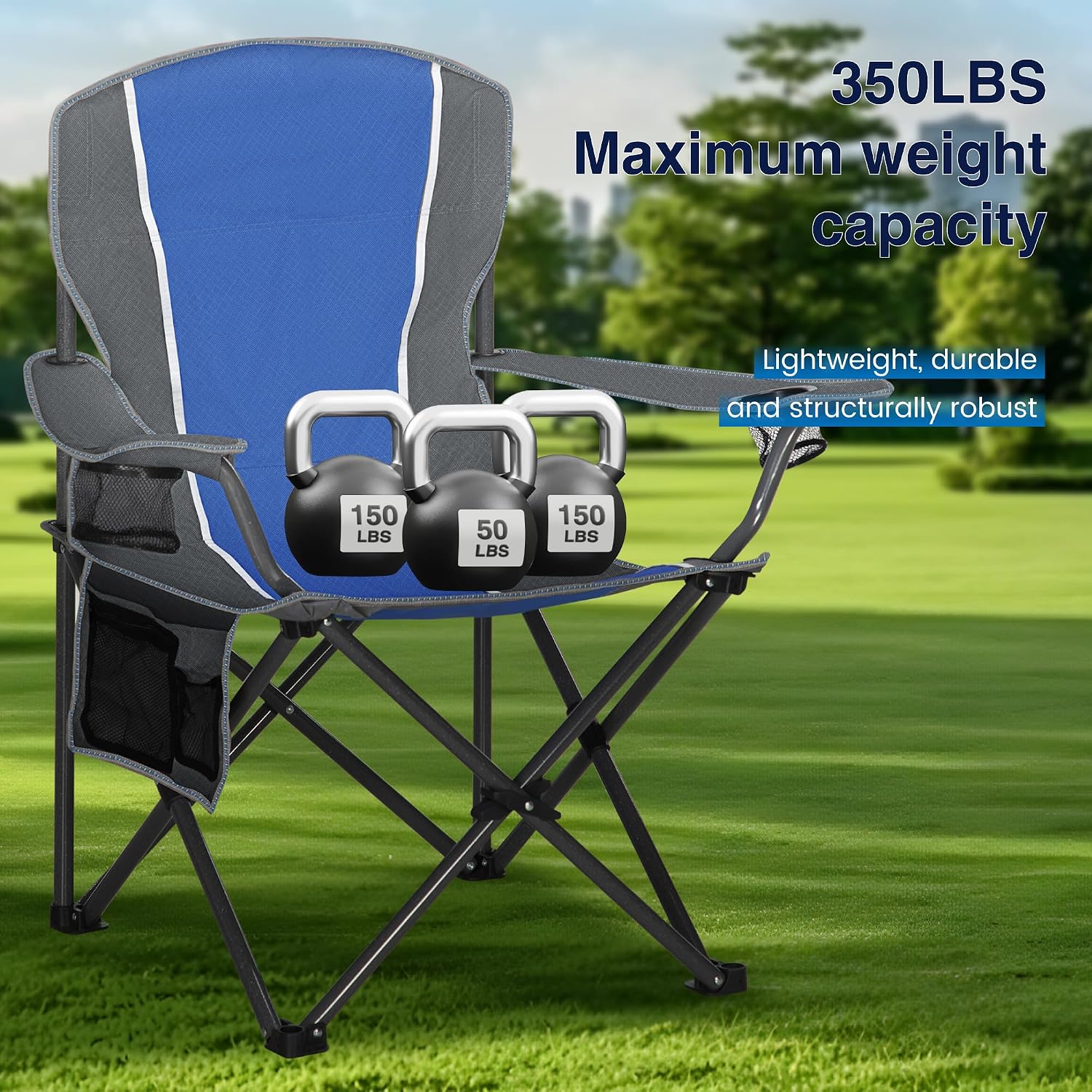 Detalle 1 de HIGH POINT SPORTS Campingstuhl faltbar bis 160 kg mit Getränkehaltern