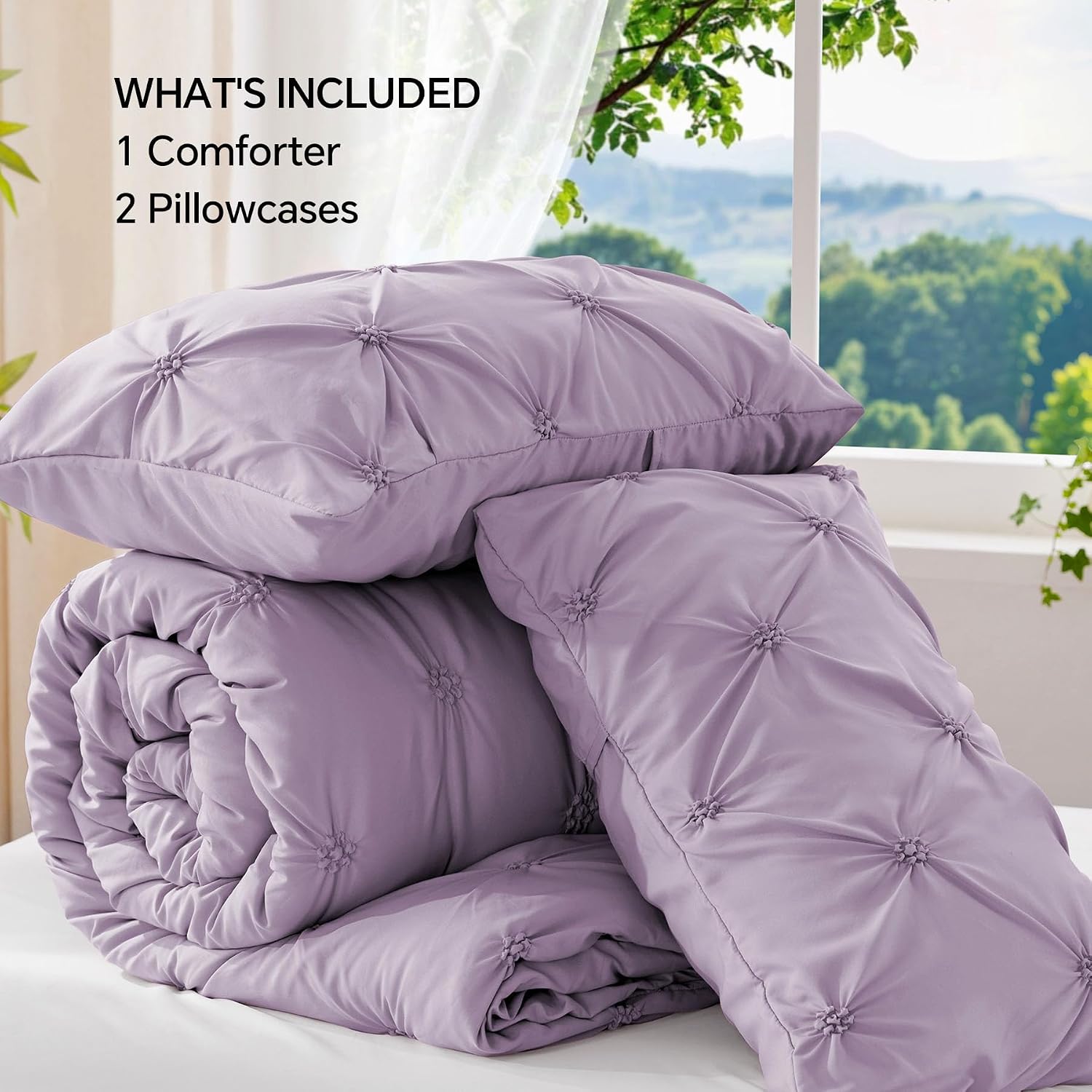 Thumbnail 6 de BEDELITE Queen Comforter Set, Purple Boho Pintuck, 3-Piece Bedding