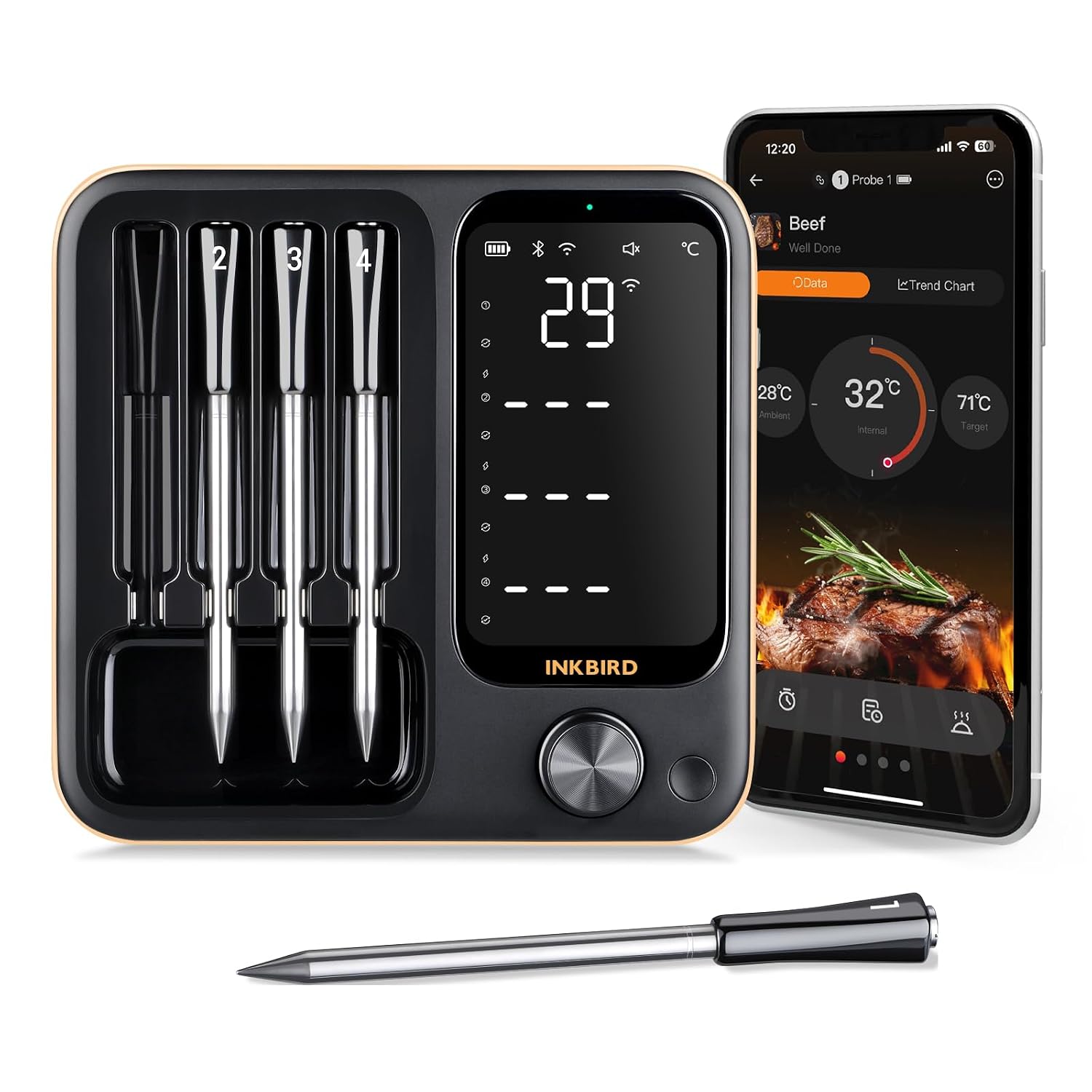 Detalle de Inkbird INT-14-BW Fleischthermometer kabellos mit WiFi 2.4G & Bluetooth 5.4