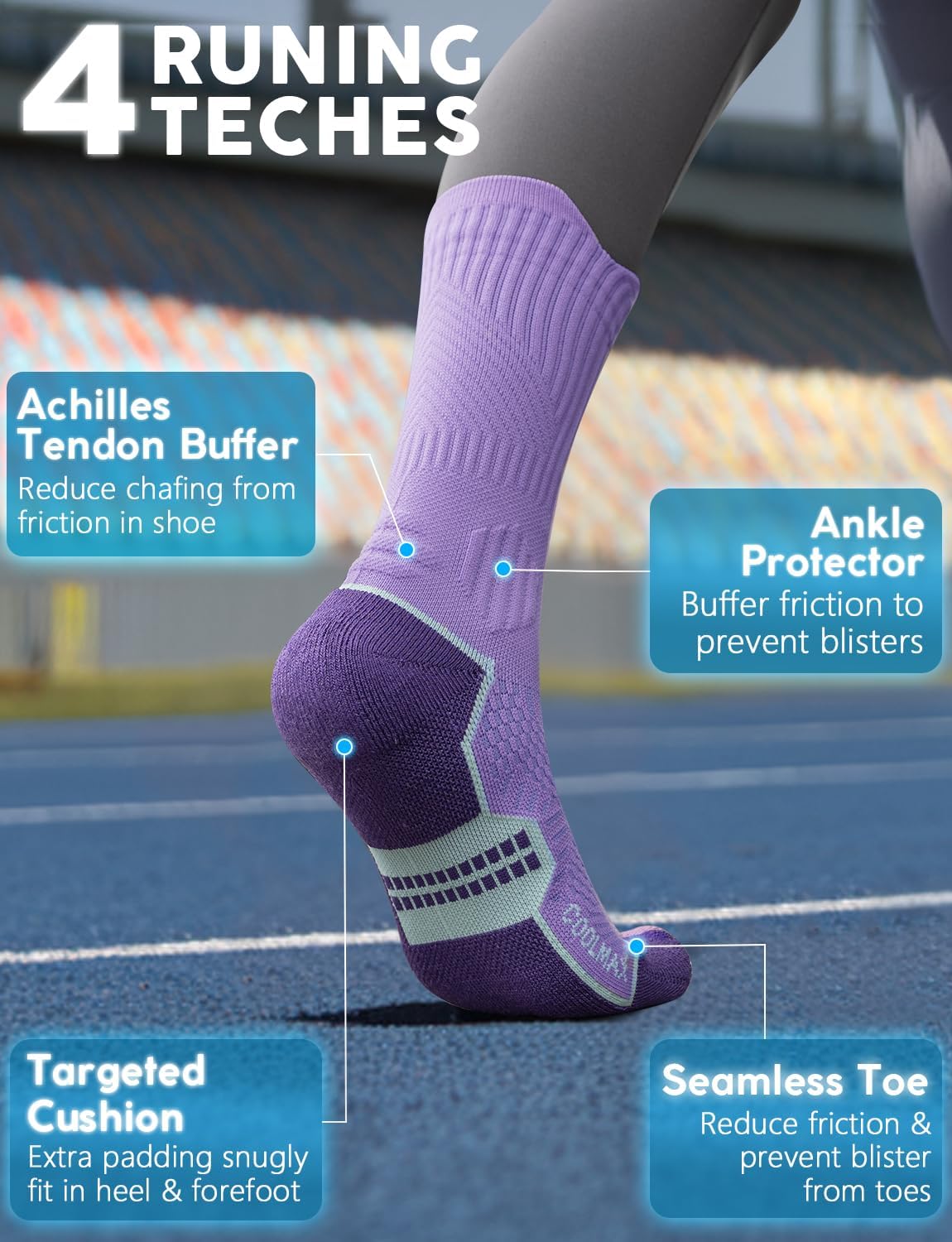 Thumbnail 3 de Juclise Womens Coolmax Bamboo Compression Running Crew Socks (3 Pairs) – 15–20 mmHg