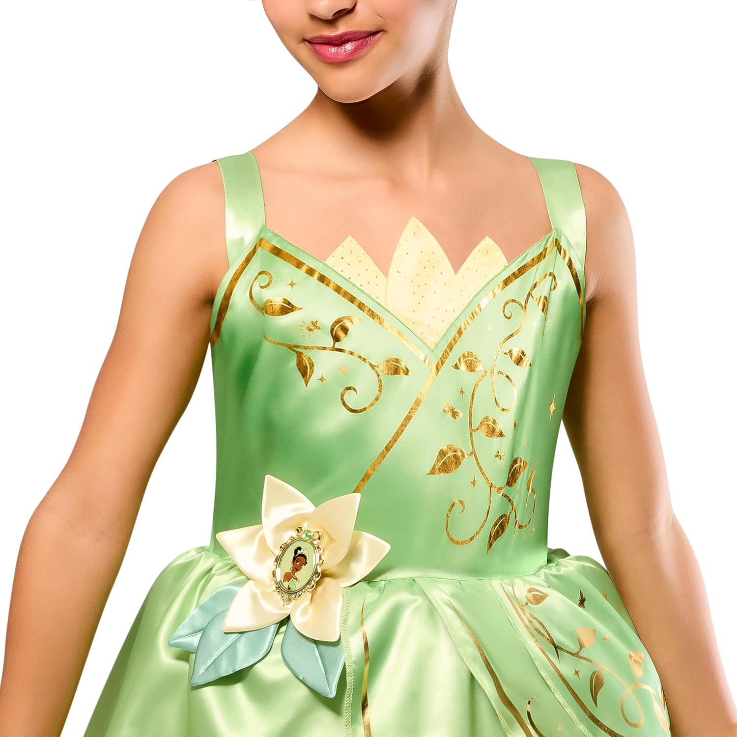 Detalle 1 de Party City AM8411784 Disney Princess Tiana Costume Dress, Gold Foil and Glitter Mesh