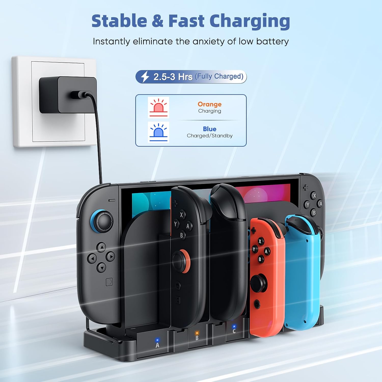 Detalle 2 de FASTSNAIL 9-in-1 Magnetic Joy-Con Controller Charger Dock for Nintendo Switch 2, Switch OLED & Switch (1st gen)
