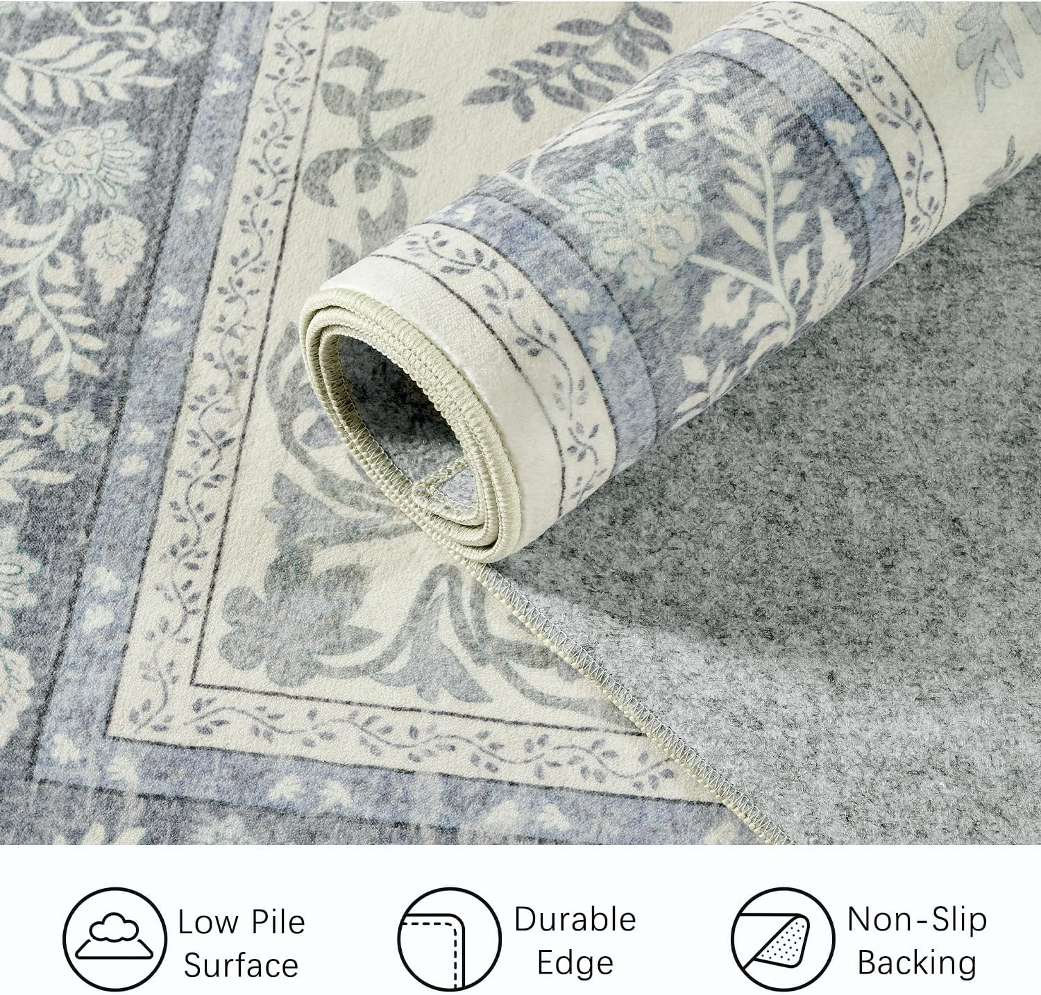 Detalle 1 de DCX 9x12 Washable Botanical Area Rug, Low Pile with Non-Slip Backing