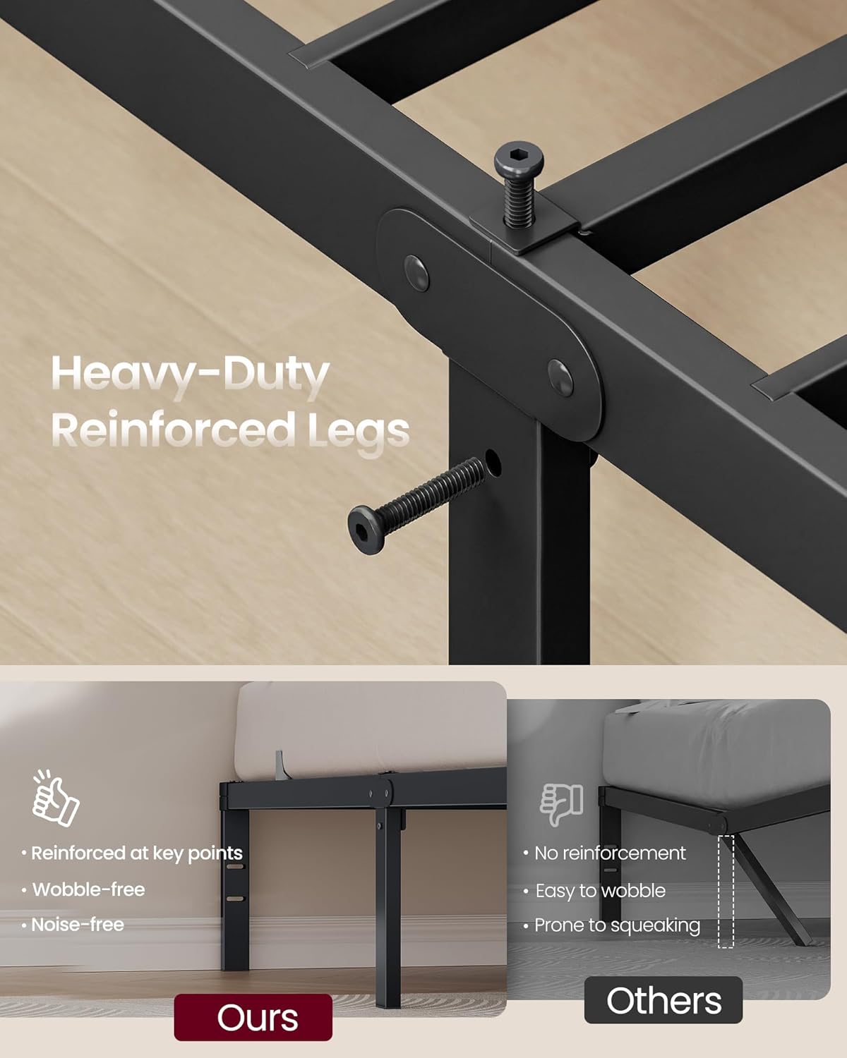 Detalle de VASAGLE King Metal Bed Frame, 14-Inch Height