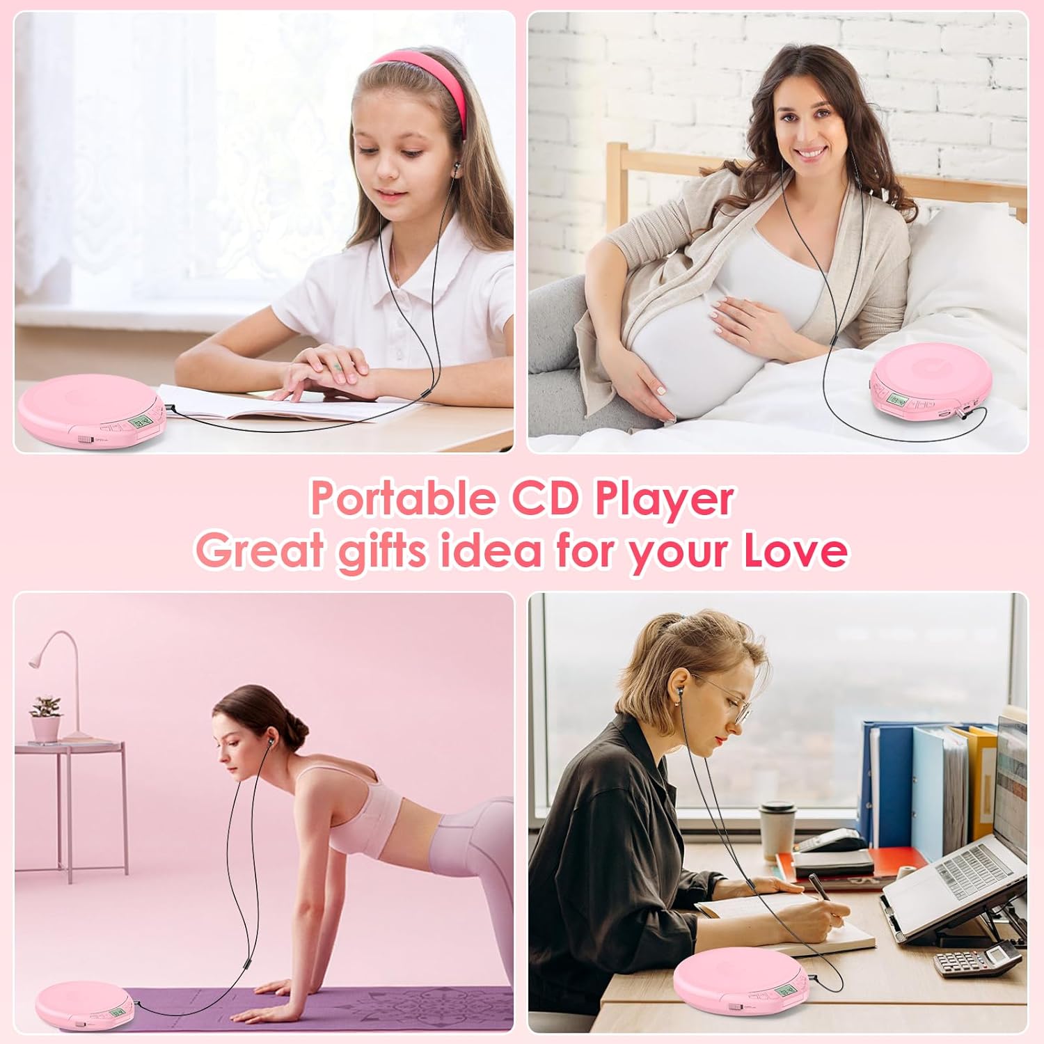 Thumbnail 6 de Gueray CD Player Tragbar für Kinder – Tragbarer Discman mit LCD-Display, ASP und Rosa-Variante