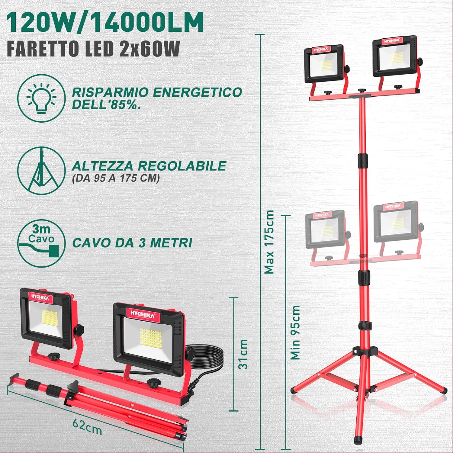 Detalle 2 de HYCHIKA Faretto LED da Cantiere 2x60W 14.000 LM