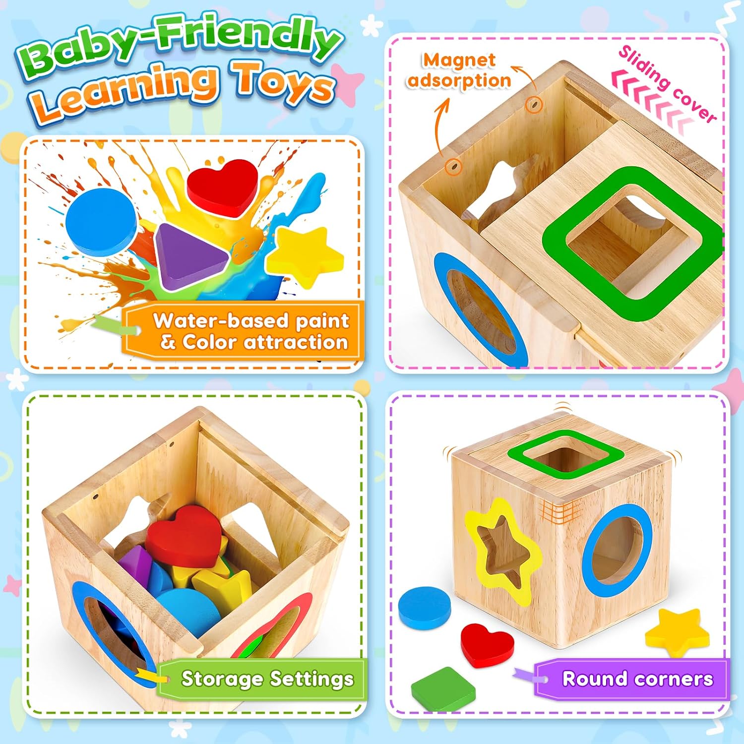 Detalle de Toddler Montessori 2-in-1 Activity Cube: Shape Sorter & Colour Sorting Wooden Toys