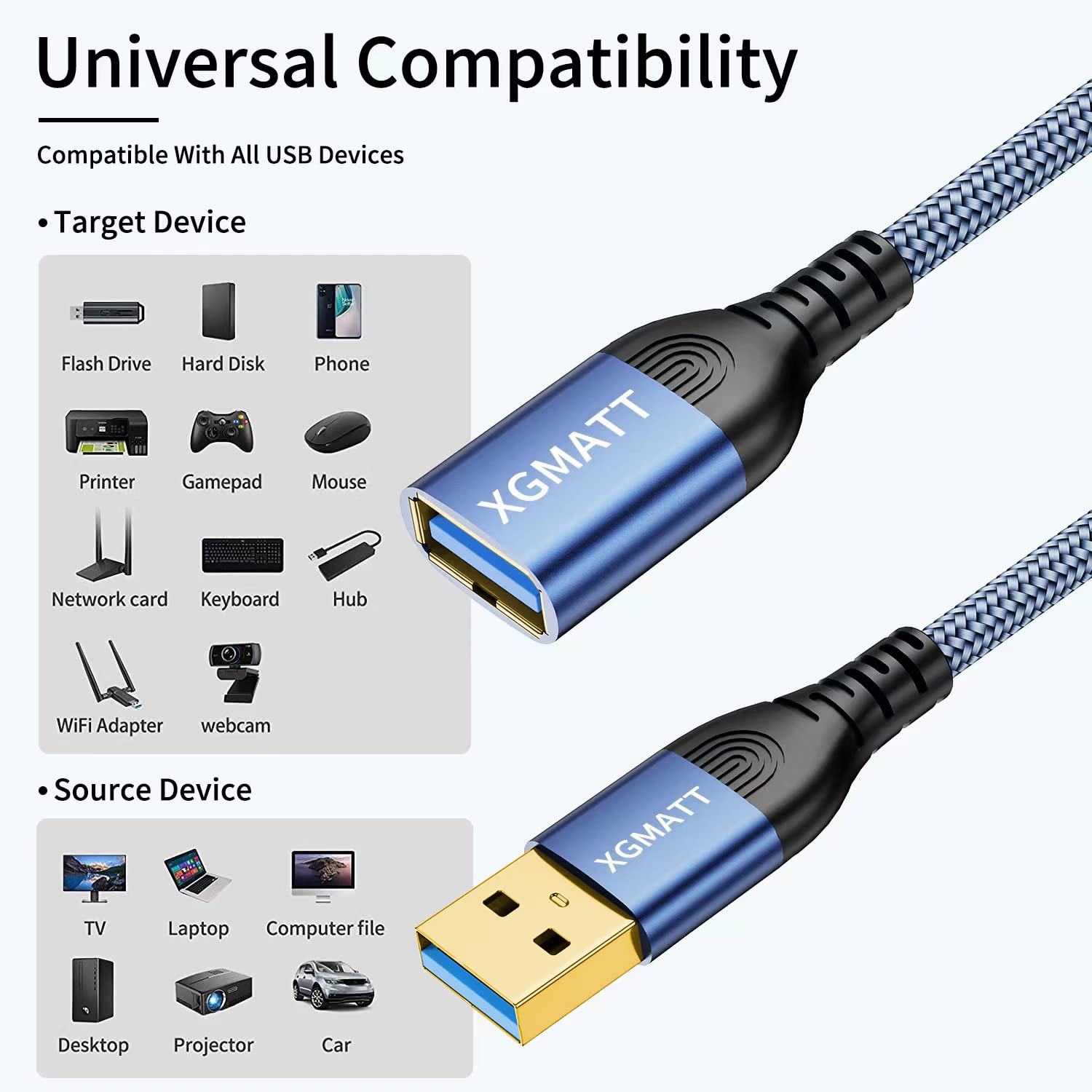 Thumbnail 6 de XGMATT Long USB 3.0 Extension Cable 4M (A Male to A Female) – Gold‑plated, 5Gbps, USB Extension Lead