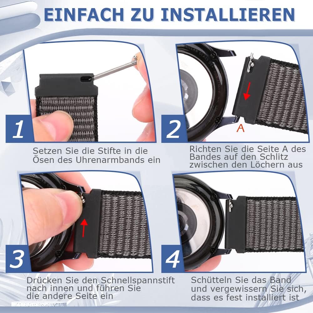 Detalle de Runostrich Nylon Armband 18–24 mm – atmungsaktives Sportarmband mit Klettverschluss