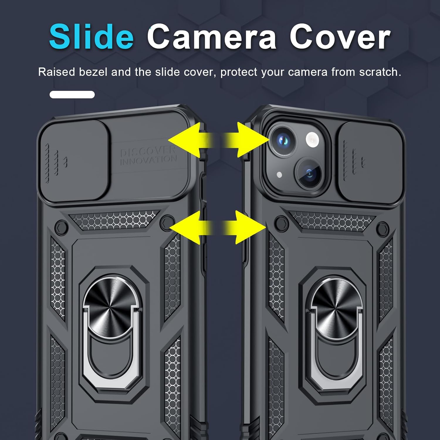 Thumbnail 2 de Janmitta Case for iPhone 14 & 13: Heavy-Duty Case with Slide Camera Lens Cover, Built-In Screen Protector, Kickstand, and Finger Ring