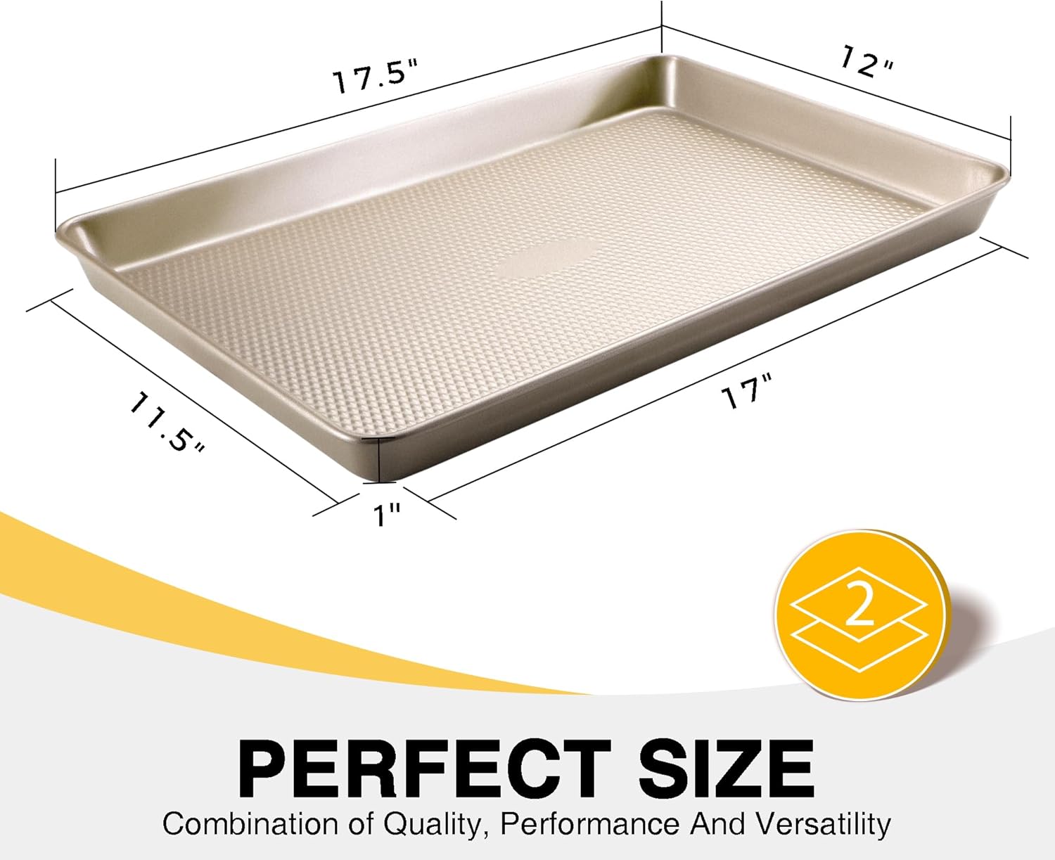 Detalle de HONGBAKE 2-Pack Half Sheet Baking Pans – Diamond Textured, 57% Thicker Carbon Steel Nonstick Sheets (17.5" x 12")
