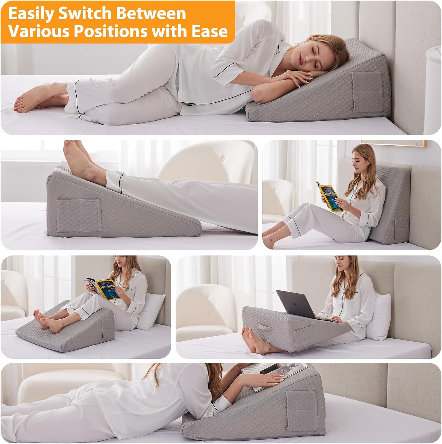 Detalle 2 de Ruqmuis RUXK10KQCHS 10-Inch Foam Wedge Pillow with Washable Cover