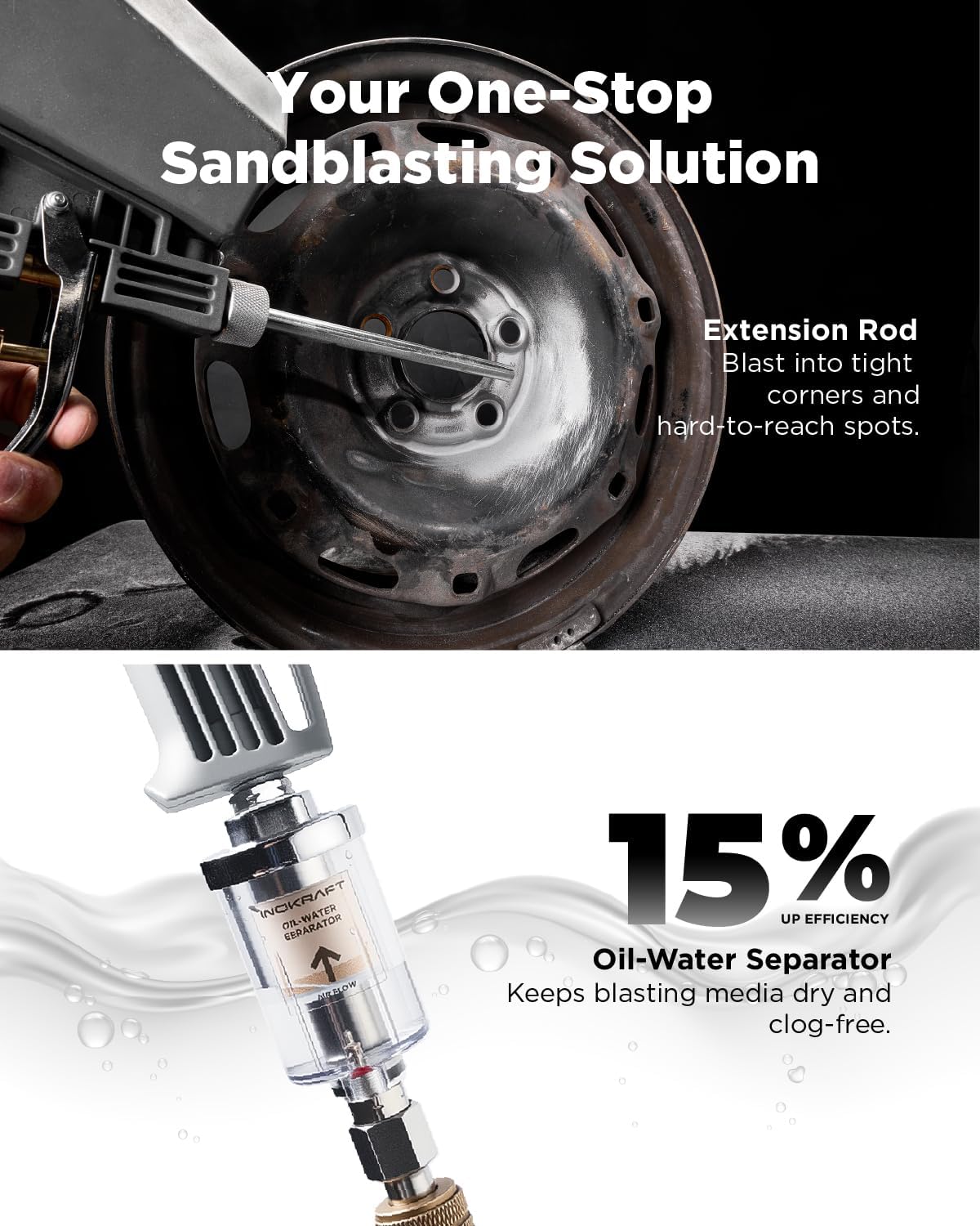 Detalle de InoKraft Portable Sandblaster Gun Kit with Oil-Water Separator & Extension Nozzle (mini sandblaster)