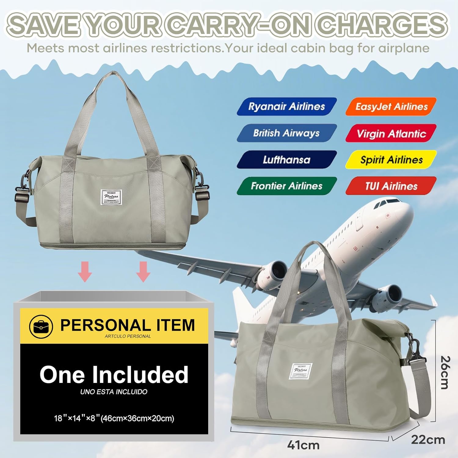 Thumbnail 2 de Ryanair Handgepäck Reisetasche 40x30x20 Grau Braun