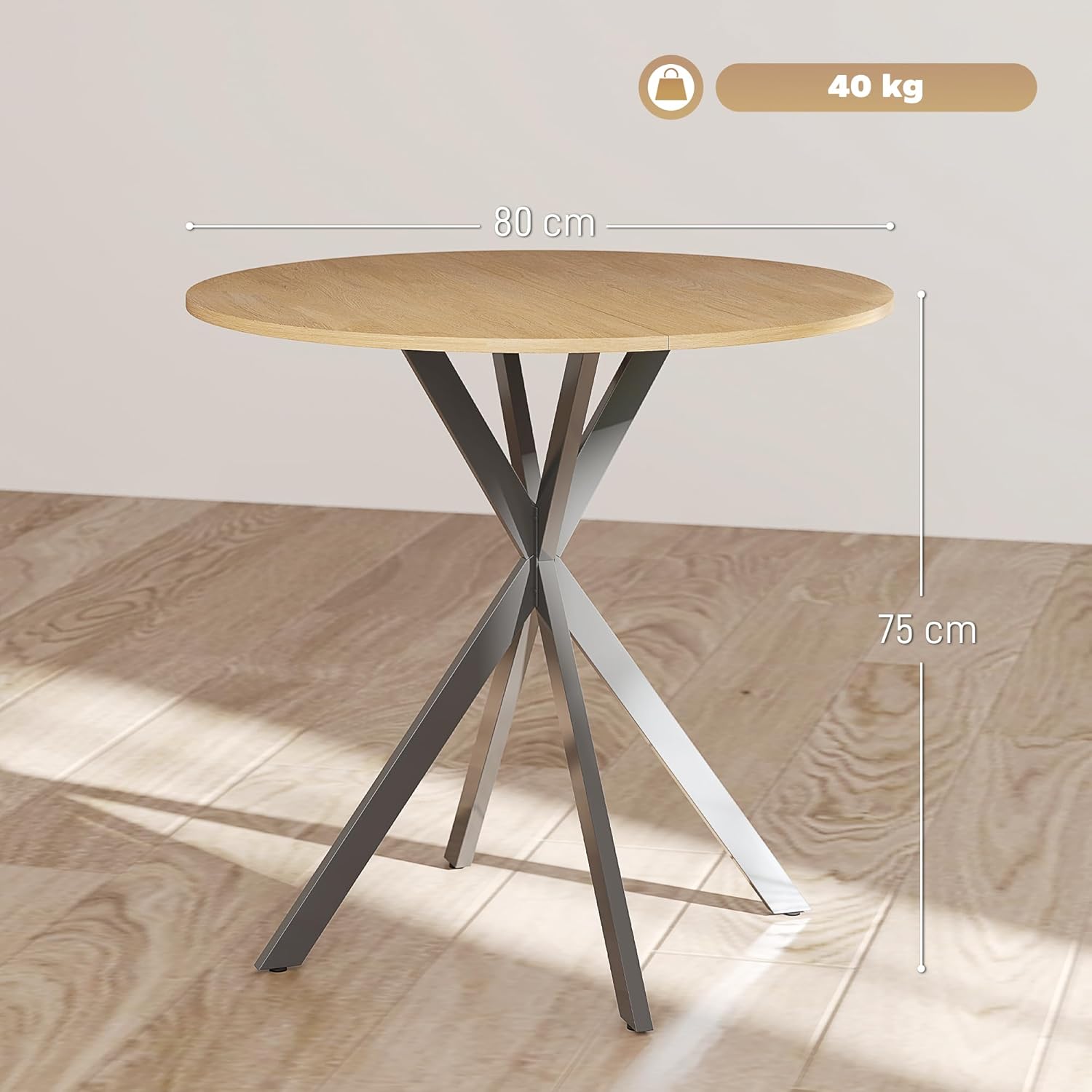 Thumbnail 2 de HOMCOM Table à Manger Ronde 80 cm pour 2 Personnes – Style Industriel, Plateau Bois et Piètement Croix en Acier, Blanc Chêne