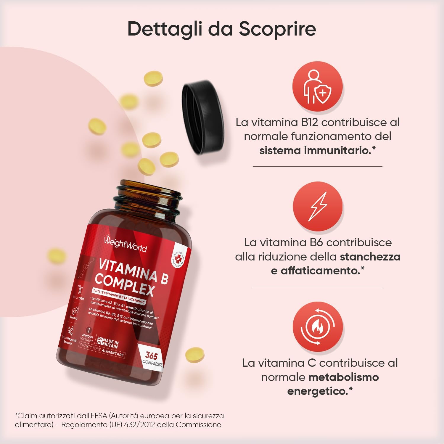 Detalle 2 de Vitamina B Complex 365 compresse vegane, integratore quotidiano 💊