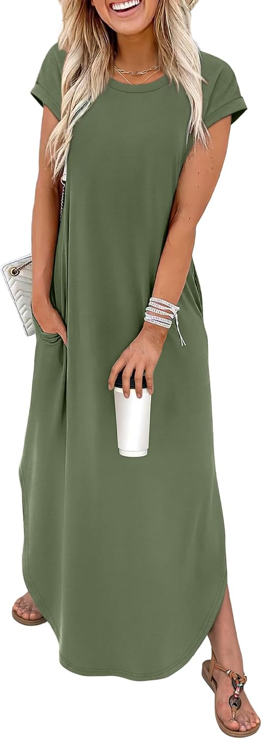 Thumbnail 6 de WIHOLL Cap Sleeve Crewneck Maxi Dress with Pockets – Beach-Ready Casual Tunic to Summer Dress