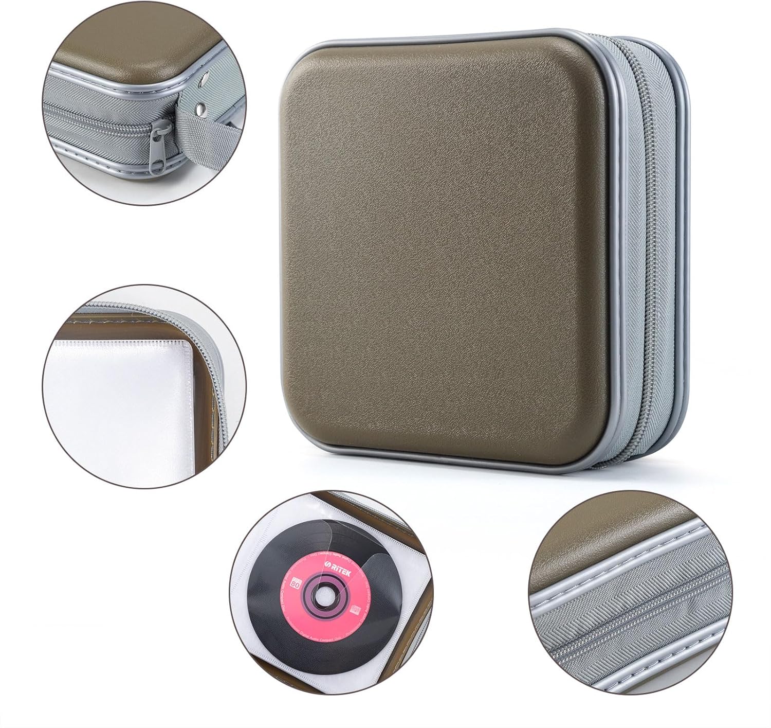 Thumbnail 2 de LIOVODE DVD Case 48 Capacity: Portable Olive CD/DVD Holder and Storage Wallet