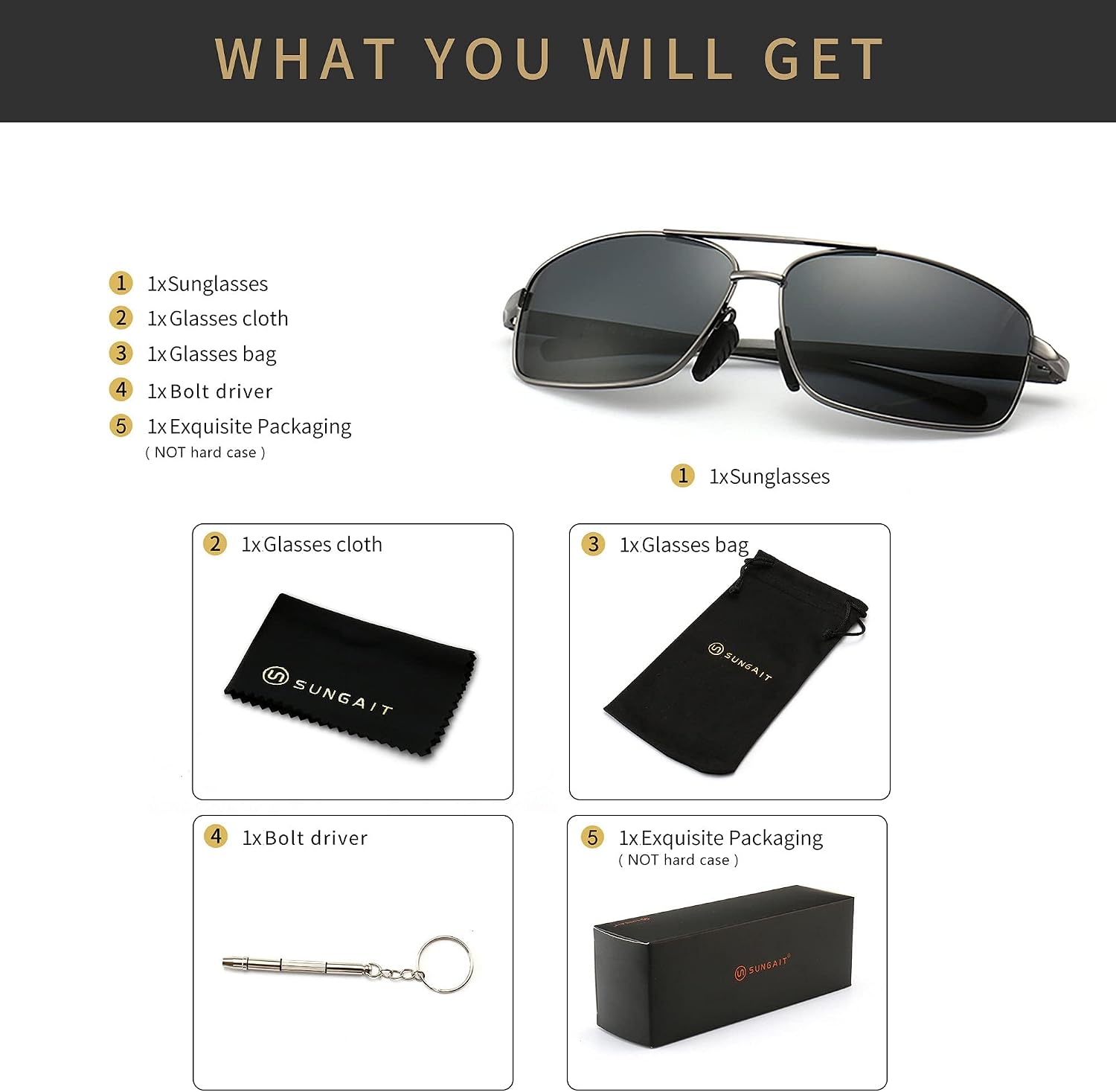 Thumbnail 5 de SUNGAIT lightweight rectangular polarized sunglasses UV400