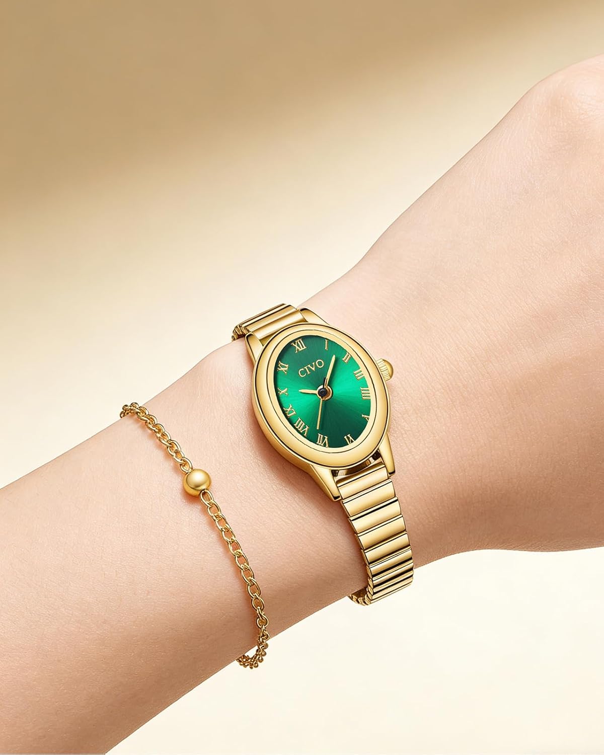 Thumbnail 6 de CIVO Vintage Damenarmbanduhr mit ovalem Gehäuse, römischem Zifferblatt und elastischem Metallband