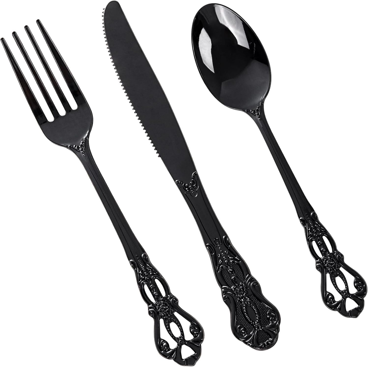 Detalle de Joyido 150PCS Black Plastic Silverware – Heavy Duty Disposable Cutlery Set for Catering