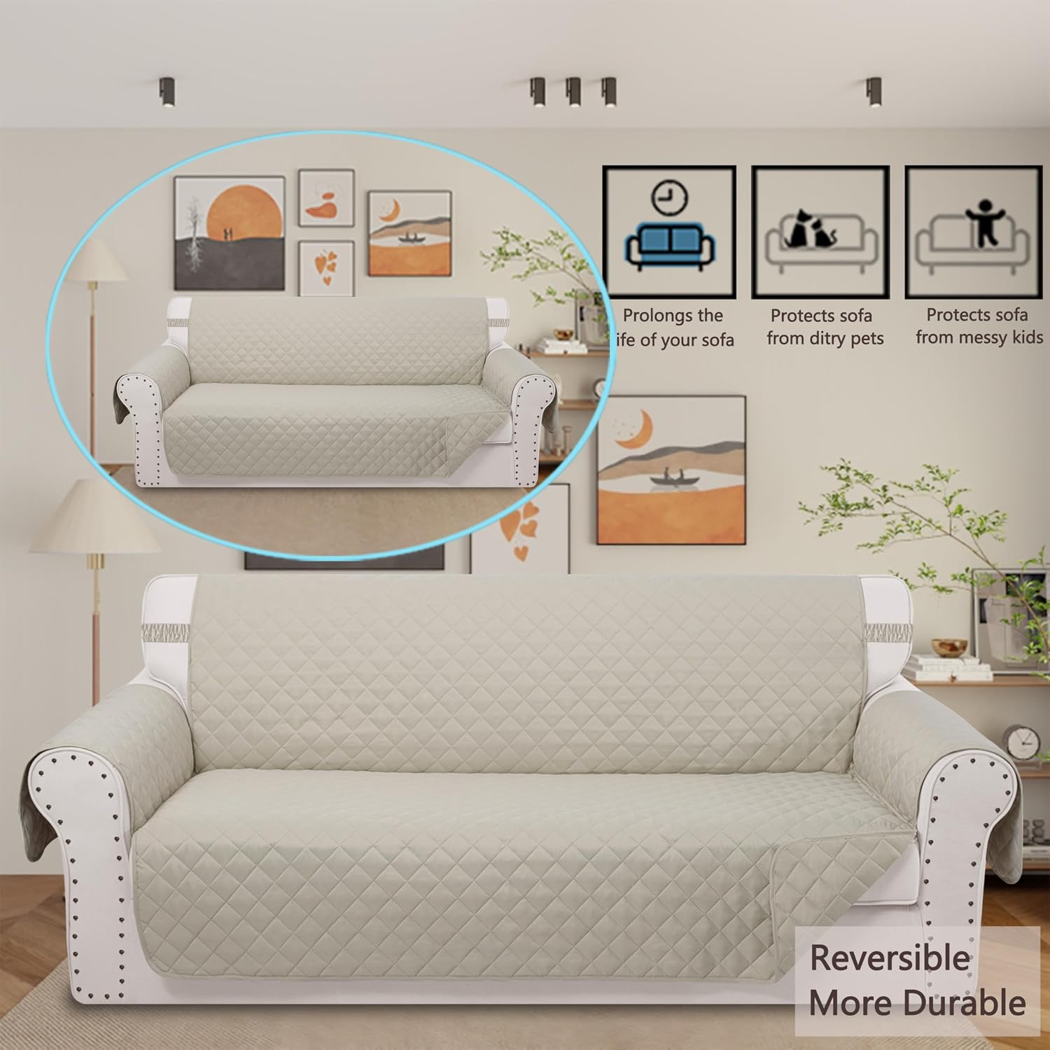 Thumbnail 1 de Luxshare Home Reversible 4 Seater Sofa Cover 91 Inch Beige 🛋