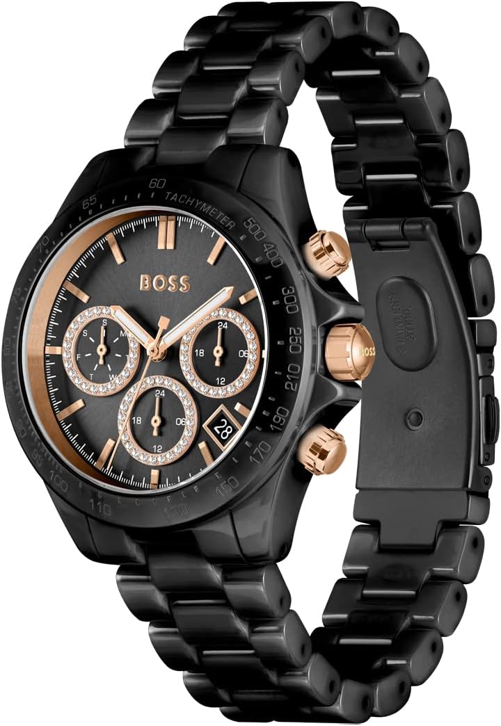 Detalle de BOSS orologio analogico multifunzione al quarzo da donna Novia con cinturino in acciaio o ceramica