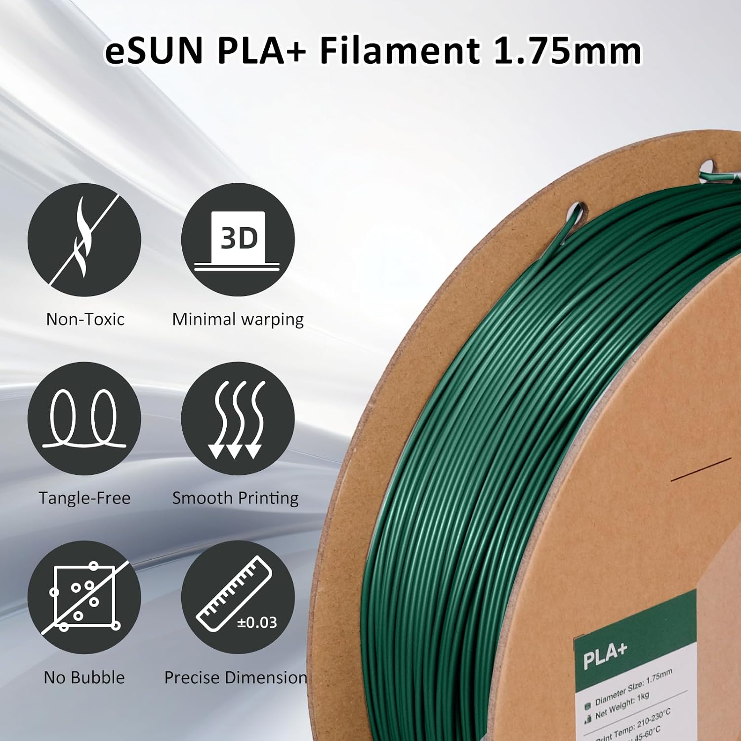 Thumbnail 1 de eSUN PLA+ 3D Printer Filament, 1.75 mm, 1 kg, Pine Green