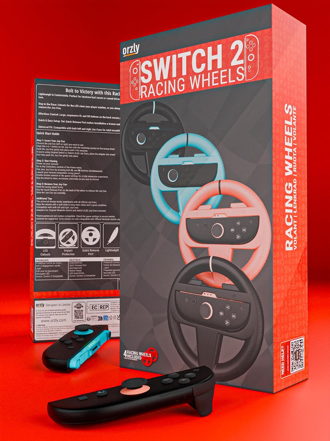 Detalle de Orzly Racing Steering Wheels Party Pack (4 Joy-Con attachments) for Switch 2 (2025)