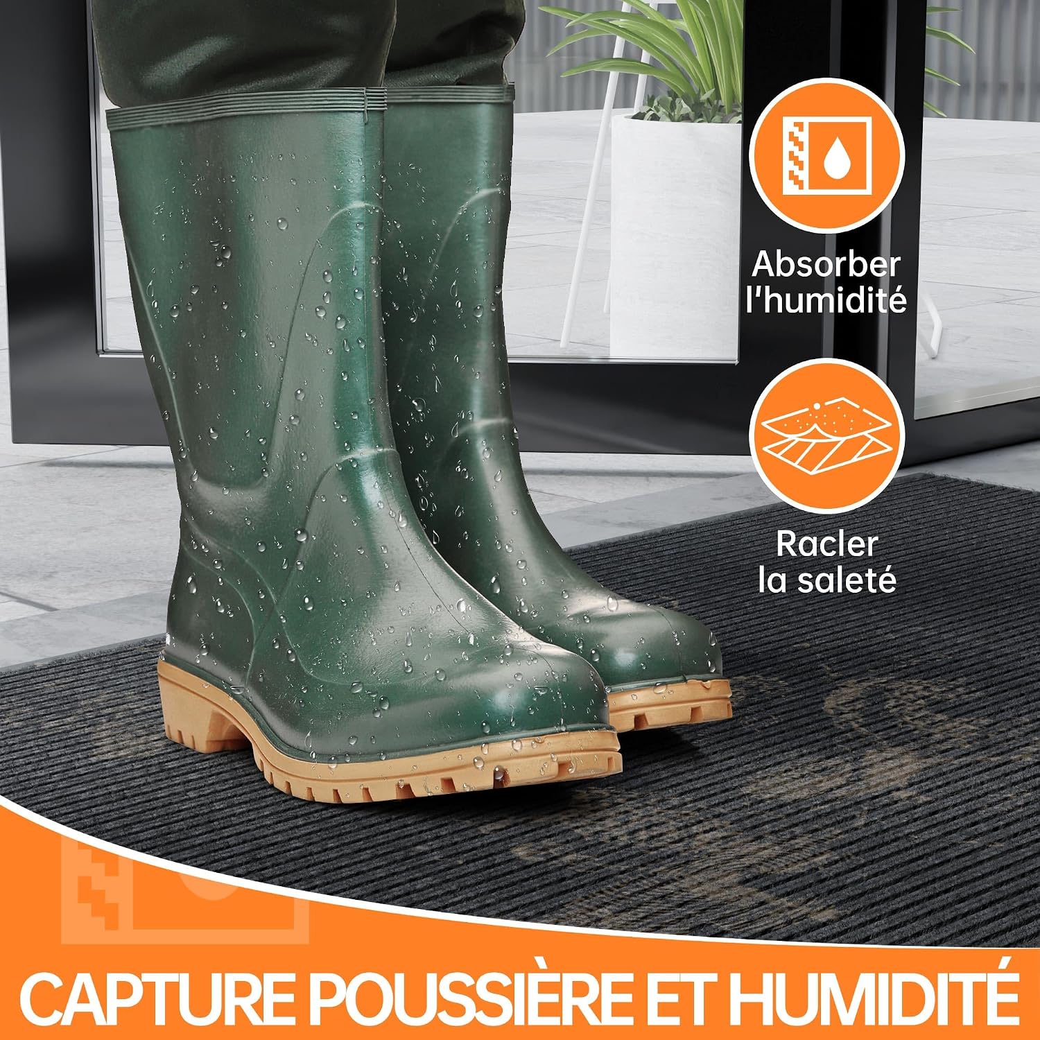 Thumbnail 5 de HOMEK Paillasson d’extérieur pour entrée 60 x 180 cm – grand tapis gris foncé résistant à la pluie
