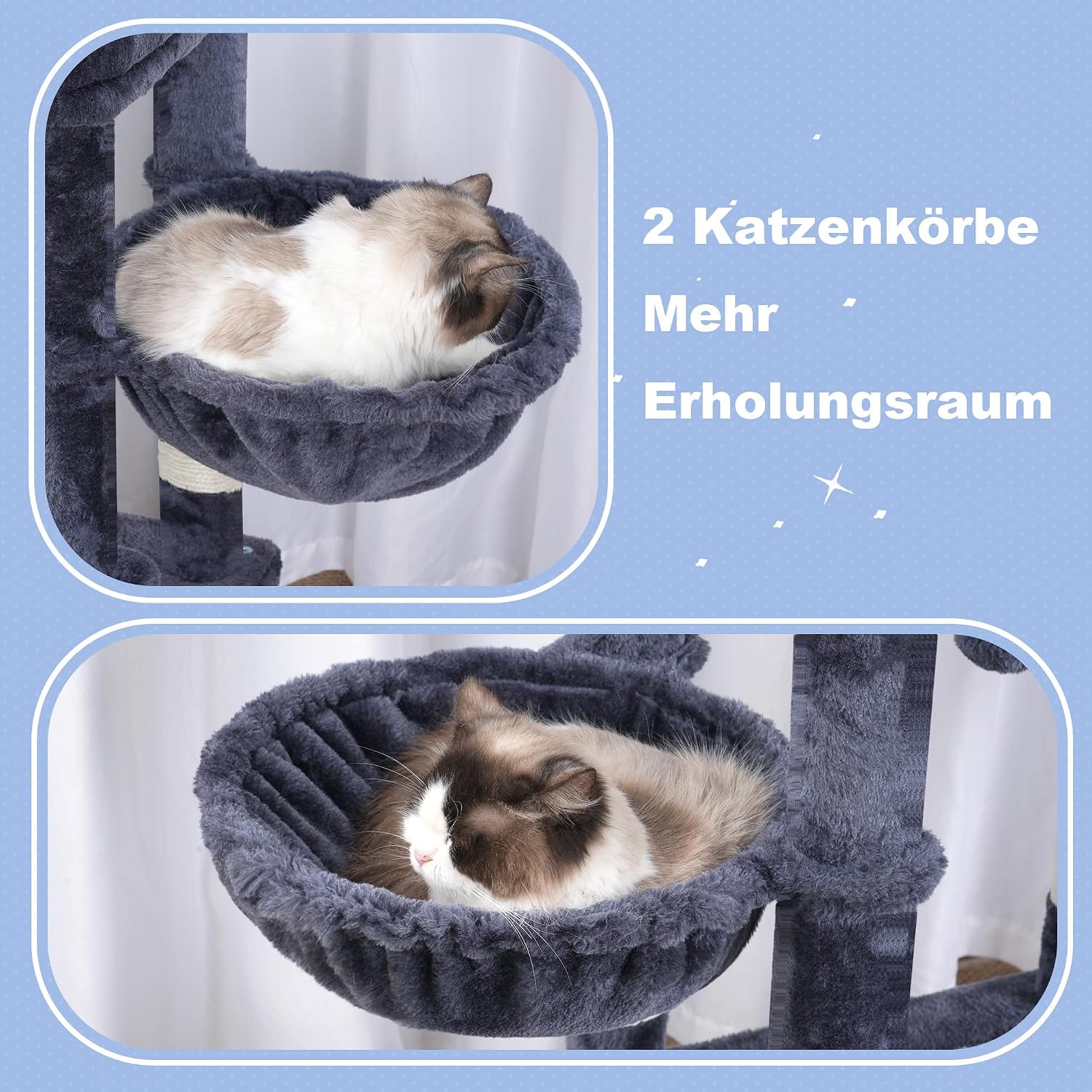 Detalle 2 de Hey-brother Kratzbaum EMPJ070G – Mehrstöckiger Katzenbaum in Rauchgrau für Großkatzen (Maine Coon)