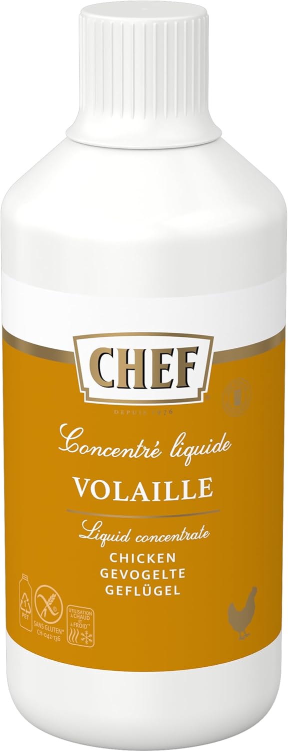 Detalle de CHEF Concentré Liquide Volaille – 69% Jus de Cuisson de Poulet, 980 ml