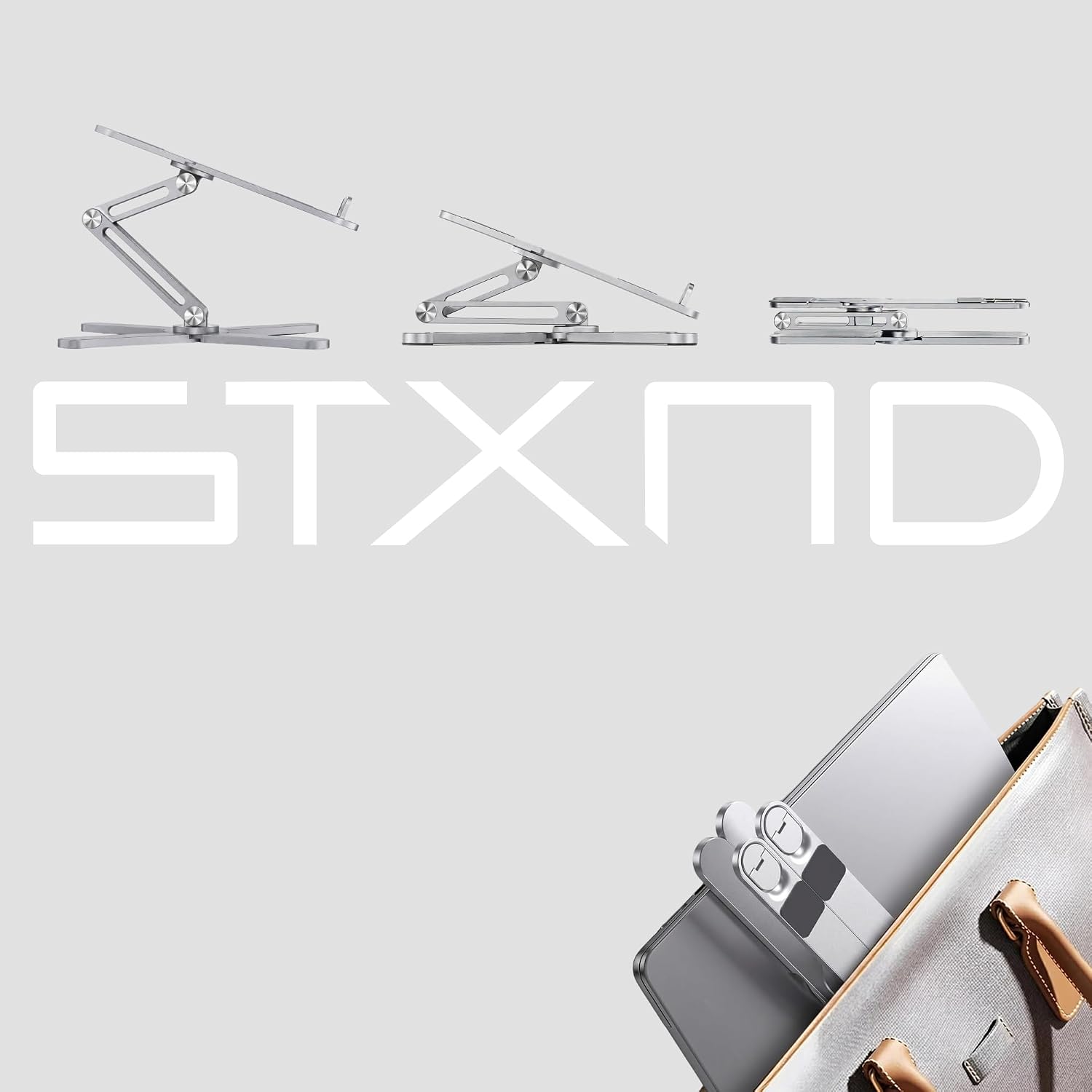 Detalle de STXND Model-X 2.0 Adjustable Laptop Stand, 360° Swivel, Foldable Aluminum