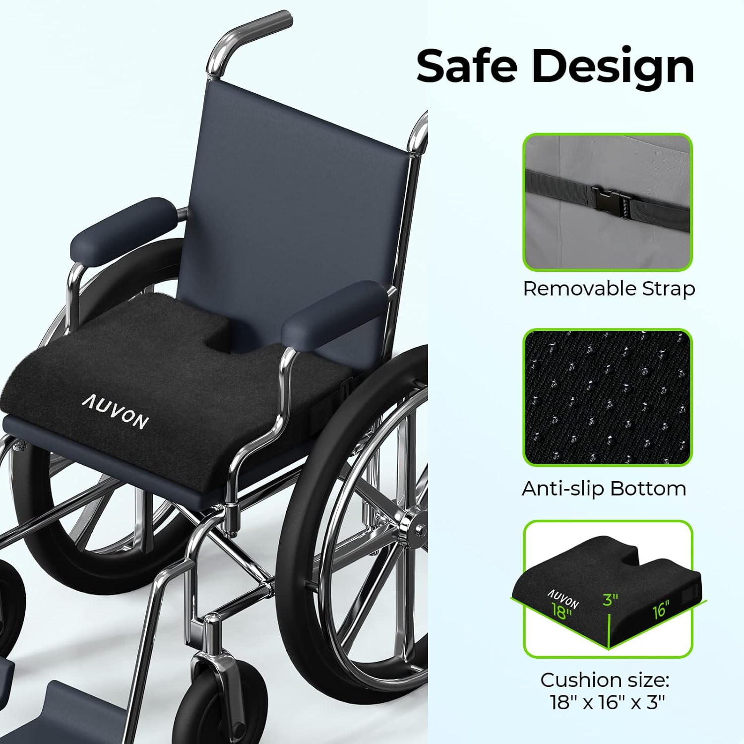Thumbnail 5 de AUVON Memory Foam Wheelchair Cushion for Coccyx 🎗