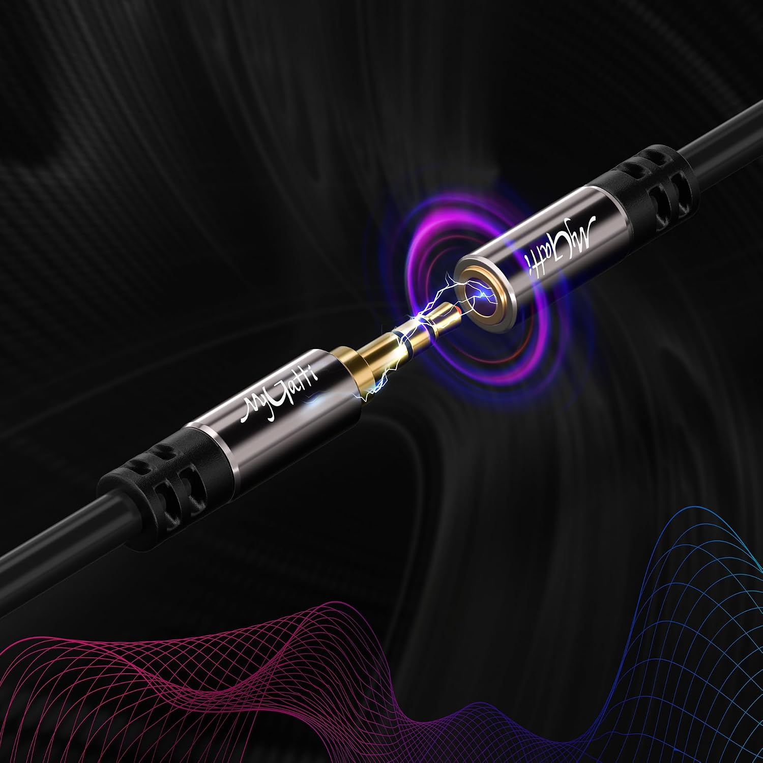 Detalle de Mygatti 3,5-mm Klinkenkabel-Verlängerung (1,5 m, 2 Stück) – Stereo Stecker auf Buchse mit OFC-Kern, schwarz