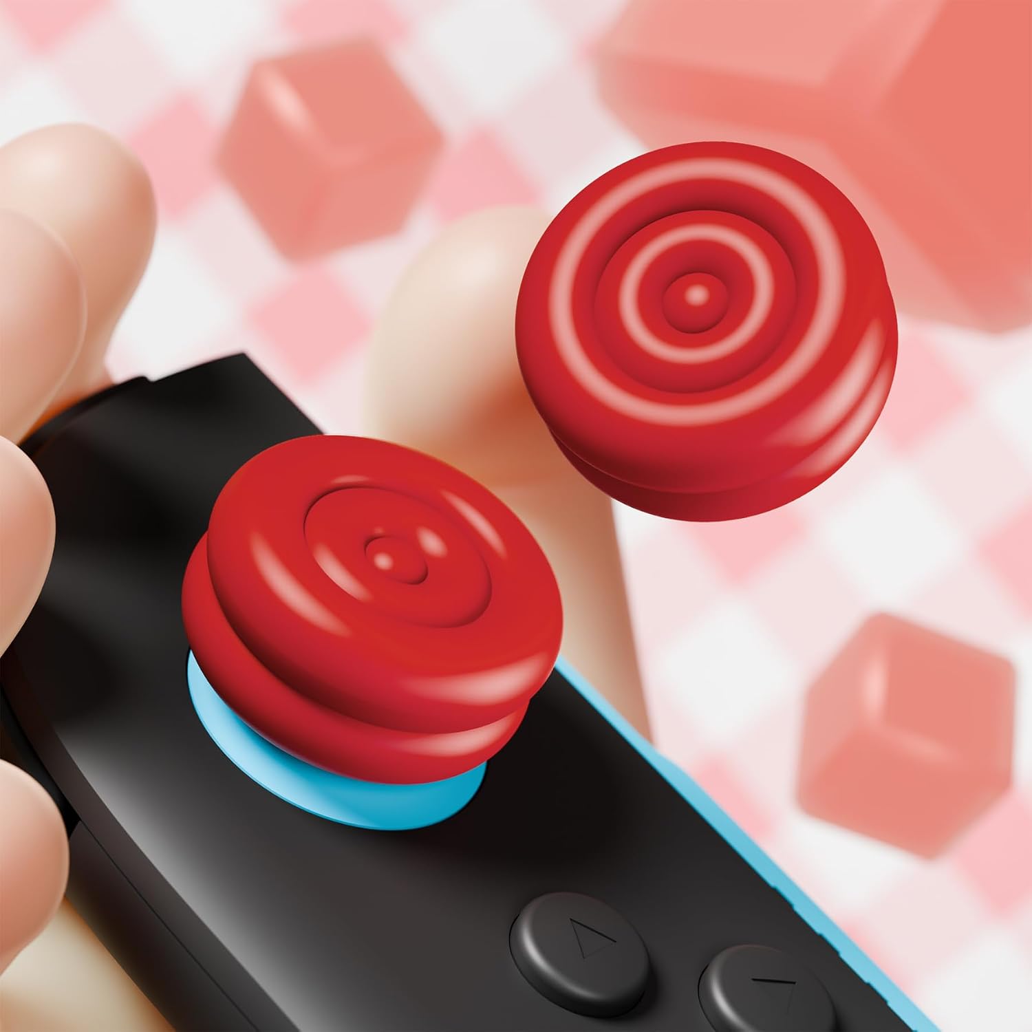 Detalle de PlayVital Thumbs Cushion Caps Thumb Grips for Nintendo Switch 2 (Passion Red)