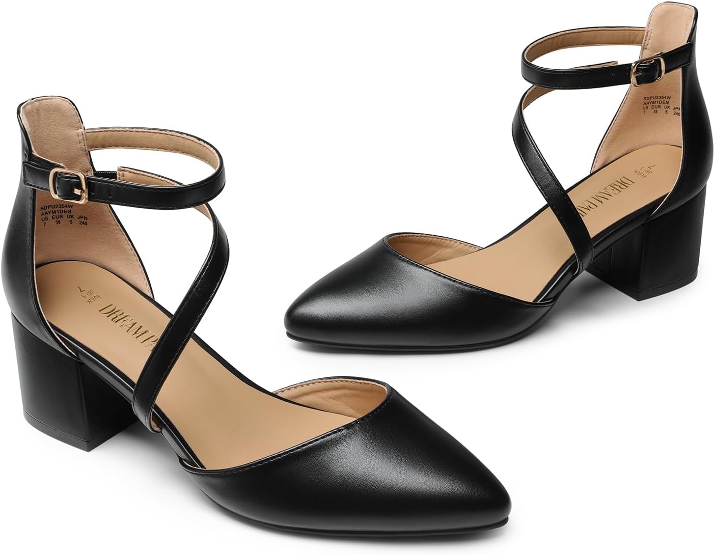 Thumbnail 5 de DREAM PAIRS Closed Toe Low Chunky Heel Ankle Strap Pumps