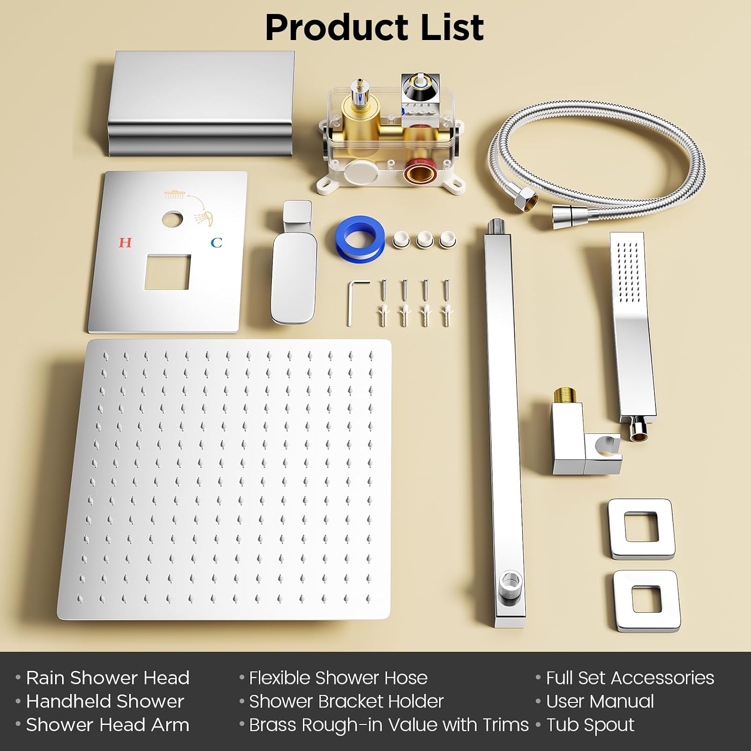 Detalle 2 de HotQing Shower System with Tub Spout, 12-Inch Rain Head and Handheld Spray