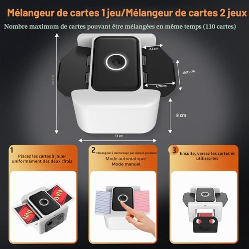 Detalle de Buldoospok Silencieux Mélangeur de Cartes Automatique – 2000 mAh, USB-C, Portable