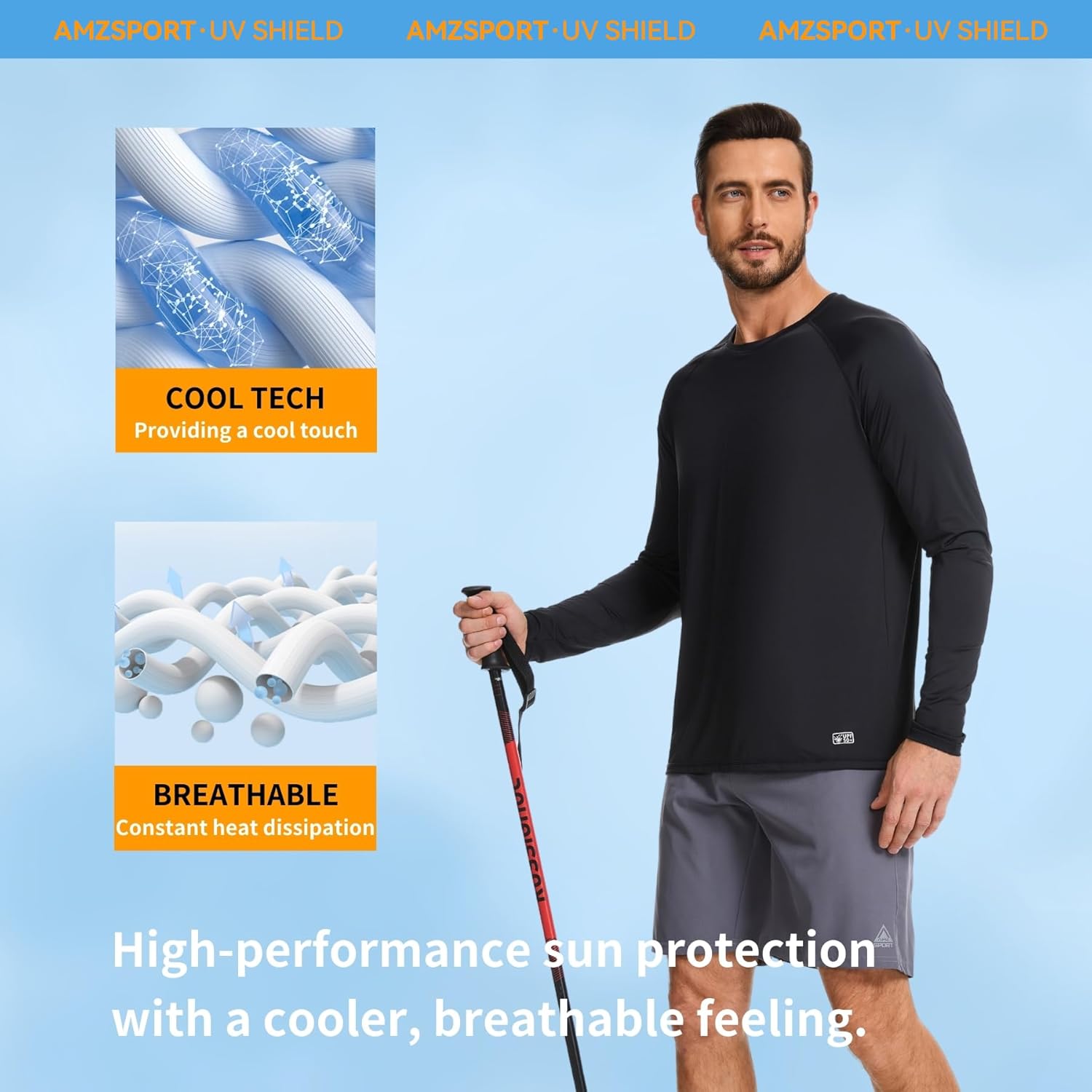 Thumbnail 3 de AMZSPORT Maglietta UV Uomo Rashguard UPF 50: protezione solare, traspirante e asciugatura rapida per pesca, surfing e outdoor