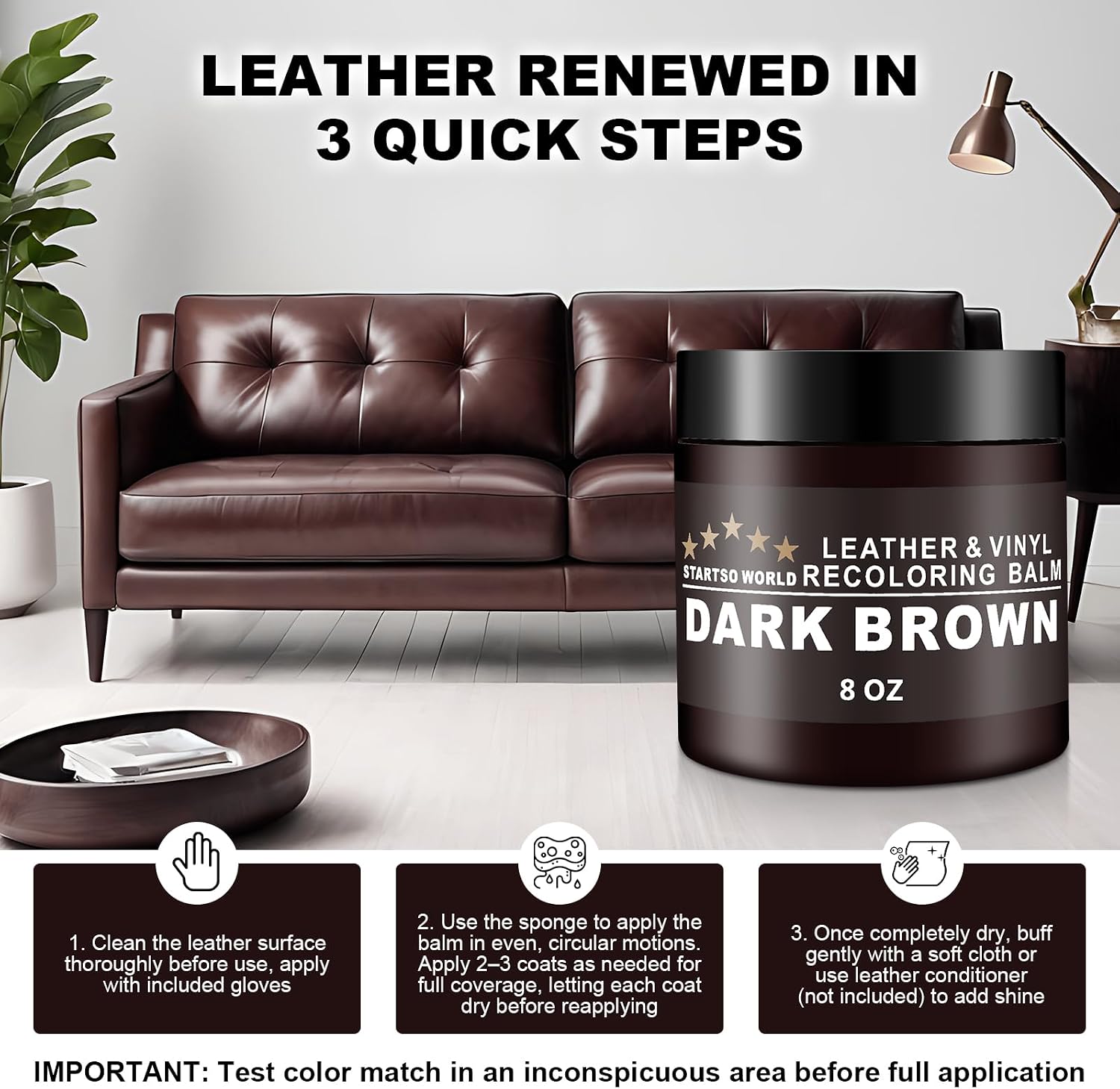 Detalle de STARTSO WORLD Leather Recoloring Balm 200ml for camel leather repair and colour restoration