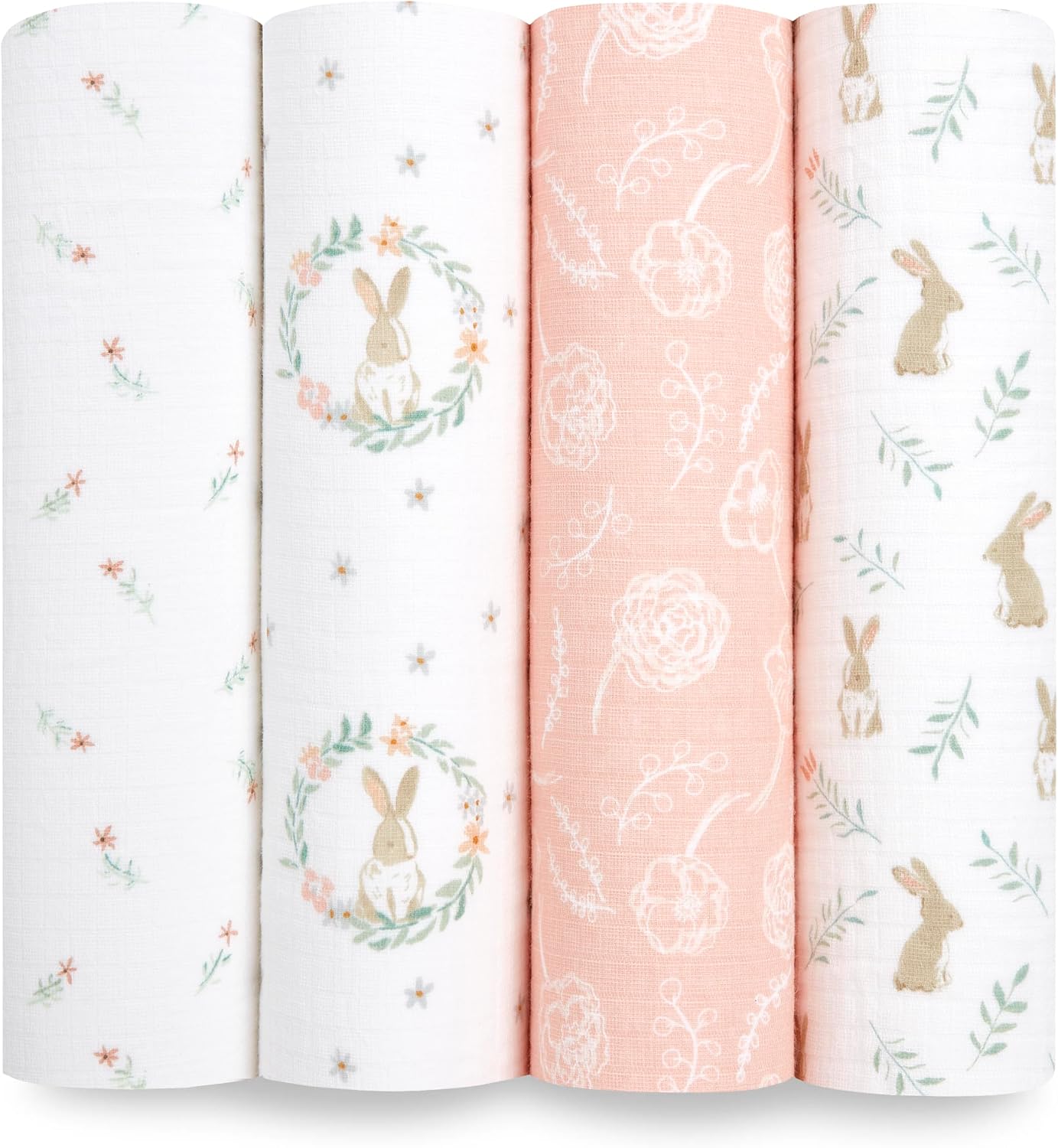 Detalle de aden + anais essentials SWADAEESWC40023 おくるみ4枚セット モスリンコットン100%・Blushing bunnies