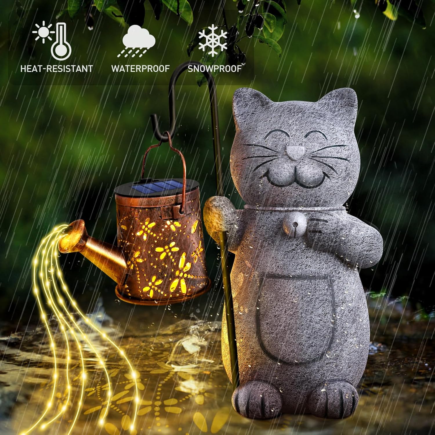 Thumbnail 3 de Hinshark Cat Garden Ornament with Solar Lantern