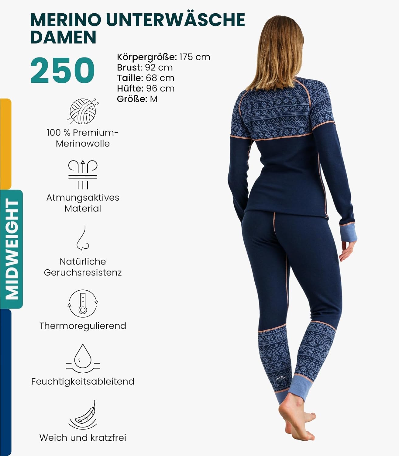 Detalle 2 de Merino.tech Merino-Unterwäsche Damen 250 g