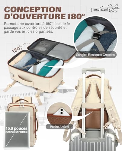 Detalle de VANKEV Bagage Cabine 45x36x20 cm pour EasyJet — Sac à dos de voyage 30 L