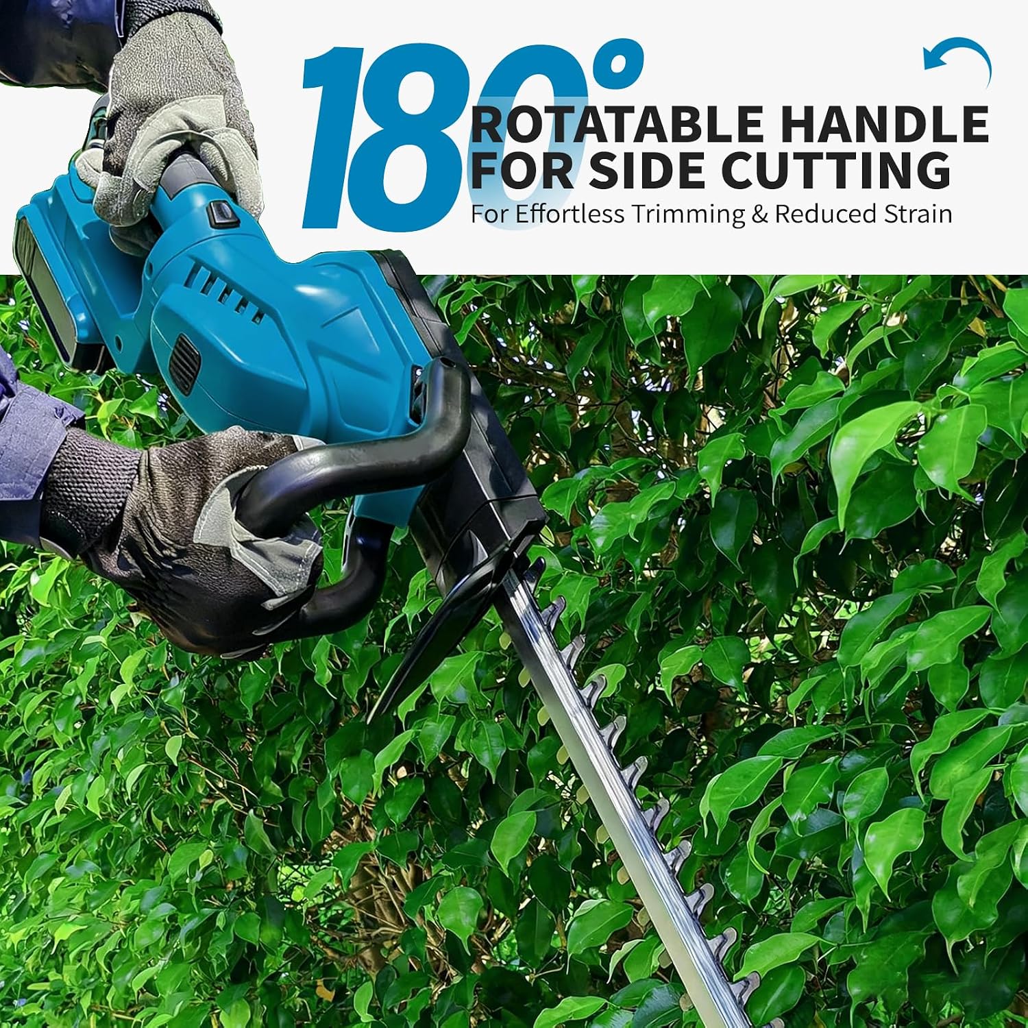 Detalle de Cordless Hedge Trimmer with Rotatable Handle for Makita 18V Battery (52cm, Brushless, Battery Not Included)