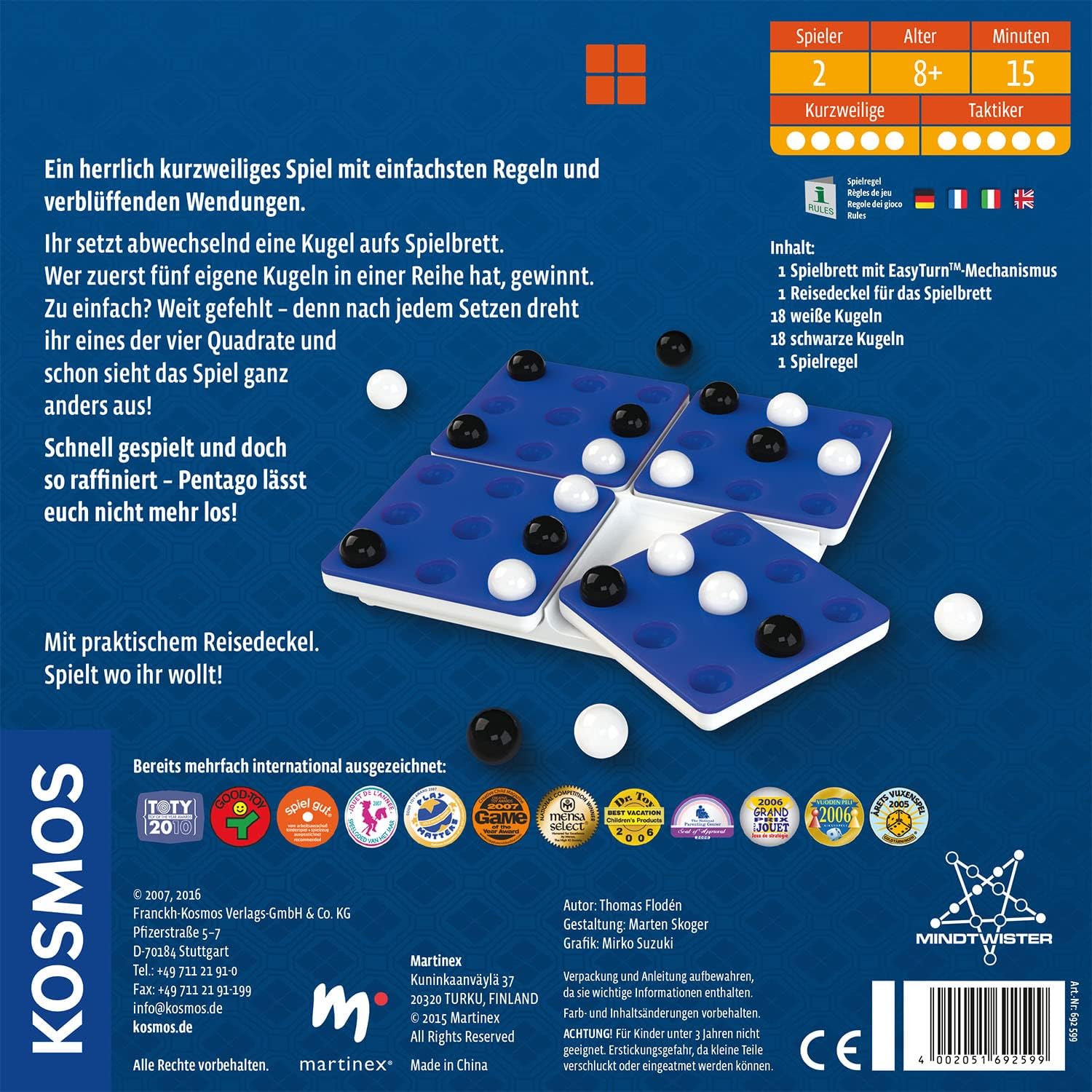 Thumbnail 1 de Jeu de stratégie Pentago “The Mind Twisting Game” édition Anniversaire Kosmos 692599 (à partir de 8 ans, 2 joueurs)