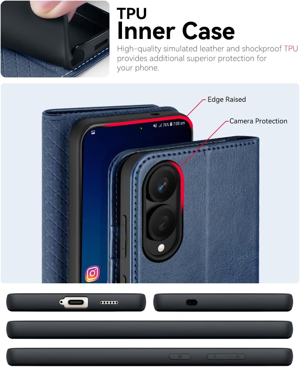 Thumbnail 4 de OCASE Klapphülle Premium Leder für Samsung Galaxy S25 Edge – RFID-Schutz, Standfunktion, Blau