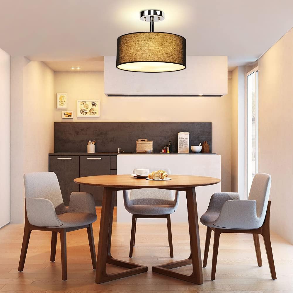 Detalle 2 de Depuley 3-Light Semi-Flush Mount Ceiling Light Fixture with Black Fabric Drum Shade